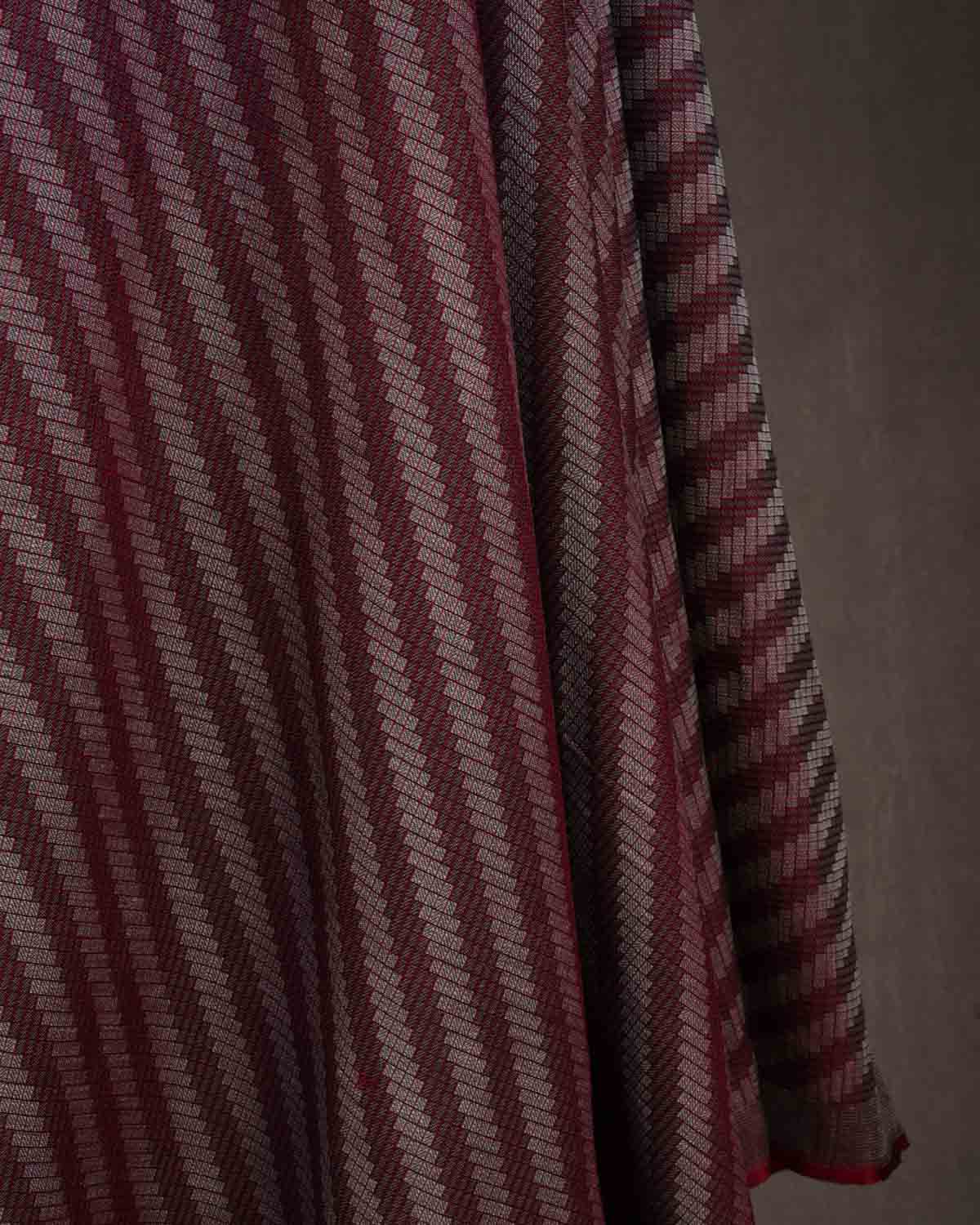 Blush Gray Chequered Diagonal Brocade Handwoven Silk Wool Banarasi Fabric-HolyWeaves