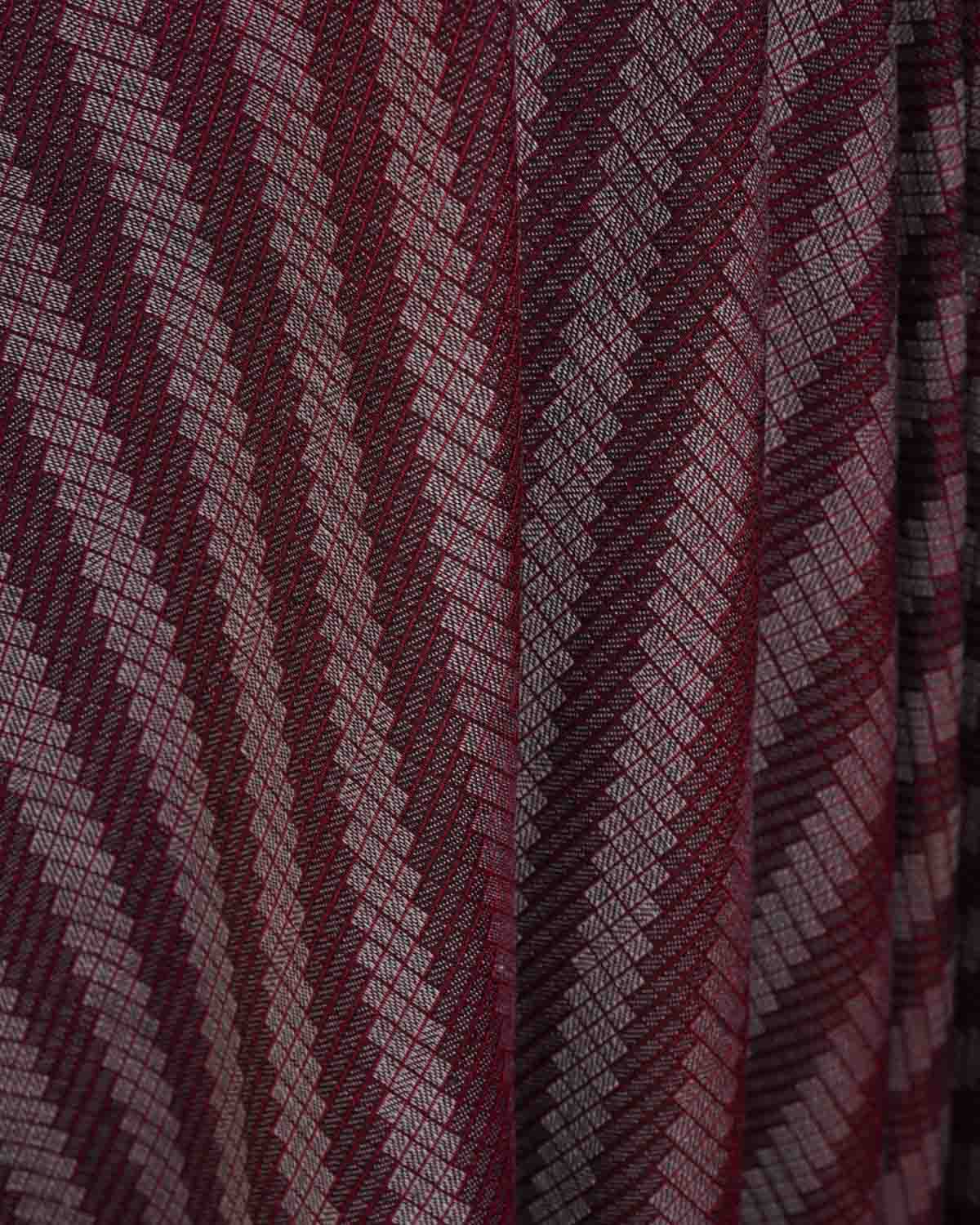 Blush Gray Chequered Diagonal Brocade Handwoven Silk Wool Banarasi Fabric-HolyWeaves