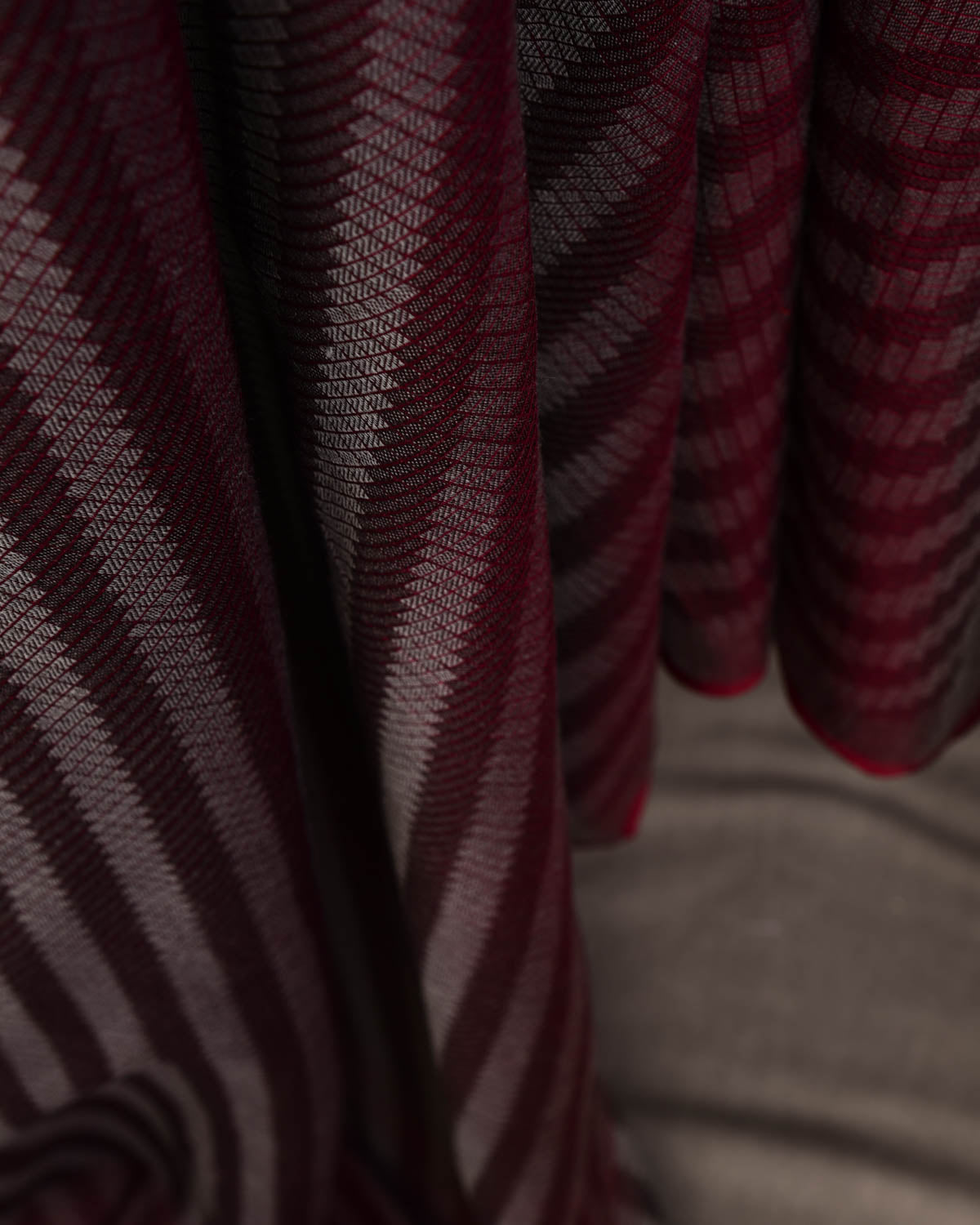 Blush Gray Chequered Diagonal Brocade Handwoven Silk Wool Banarasi Fabric-HolyWeaves