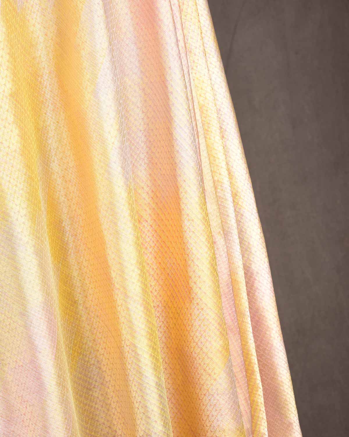 Metallic Ombre Cream Herringbone Brocade Handwoven Katan Tissue Banarasi Fabric-HolyWeaves