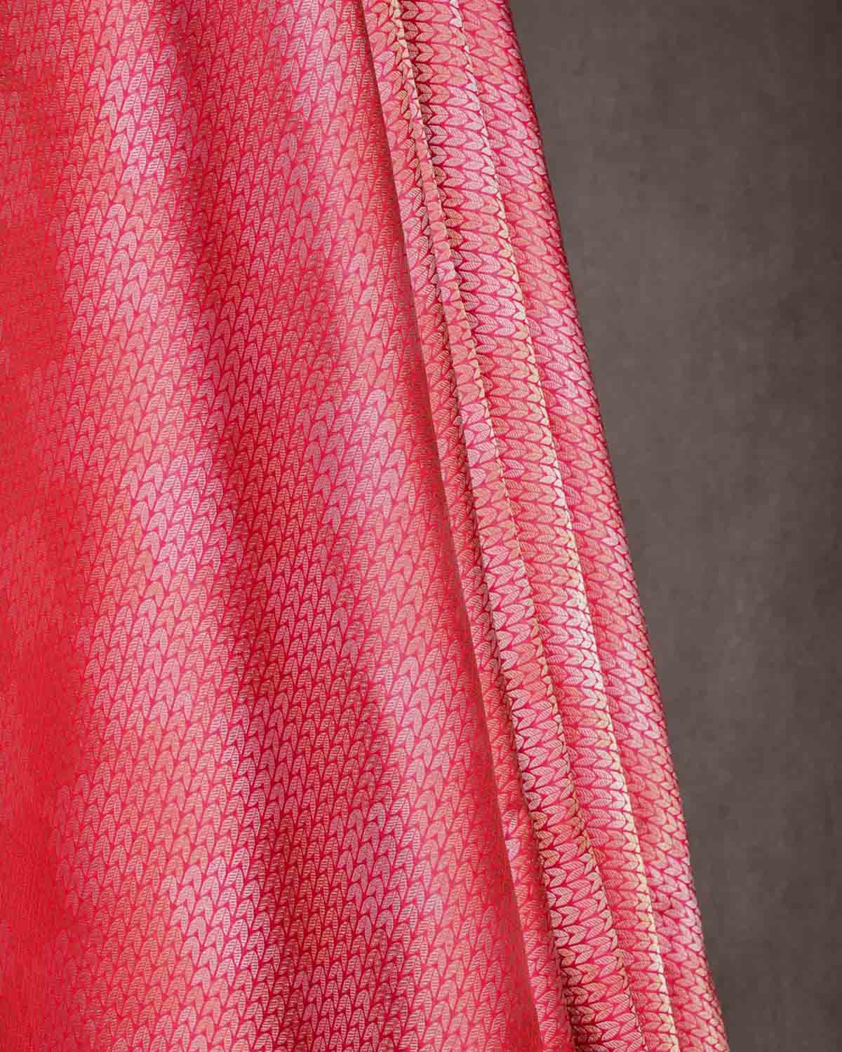 Shot Red-Pink Herringbone Diamond Blocks Brocade Handwoven Katan Silk Banarasi Fabric-HolyWeaves