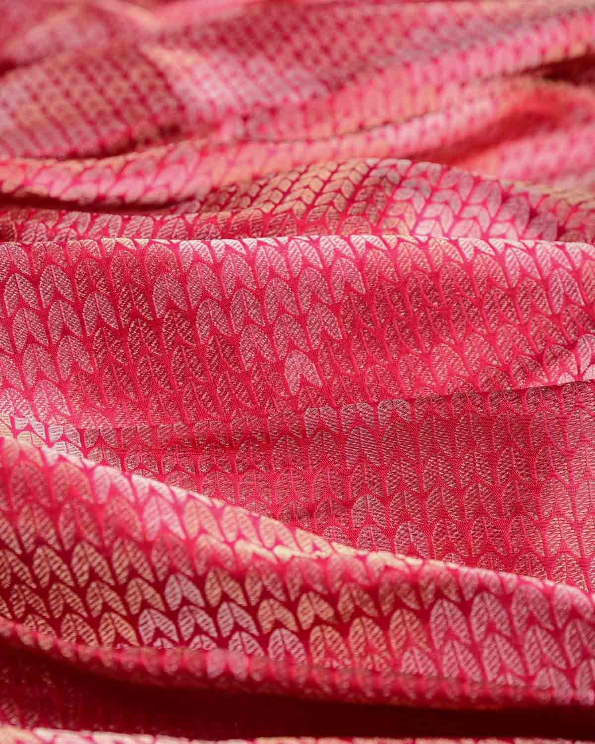 Shot Red-Pink Herringbone Diamond Blocks Brocade Handwoven Katan Silk Banarasi Fabric-HolyWeaves