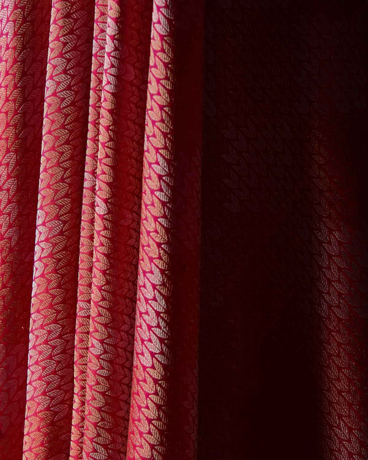 Shot Red-Pink Herringbone Diamond Blocks Brocade Handwoven Katan Silk Banarasi Fabric-HolyWeaves