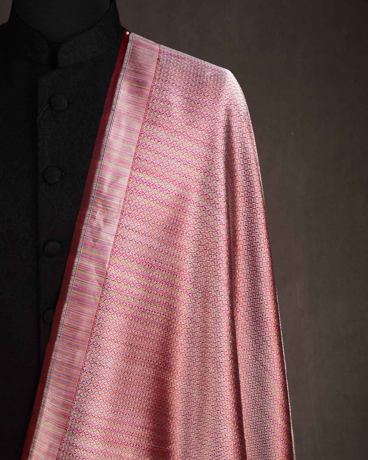 Metallic Multi-color Diamond Grids Brocade Handwoven Katan Silk Banarasi Fabric-HolyWeaves