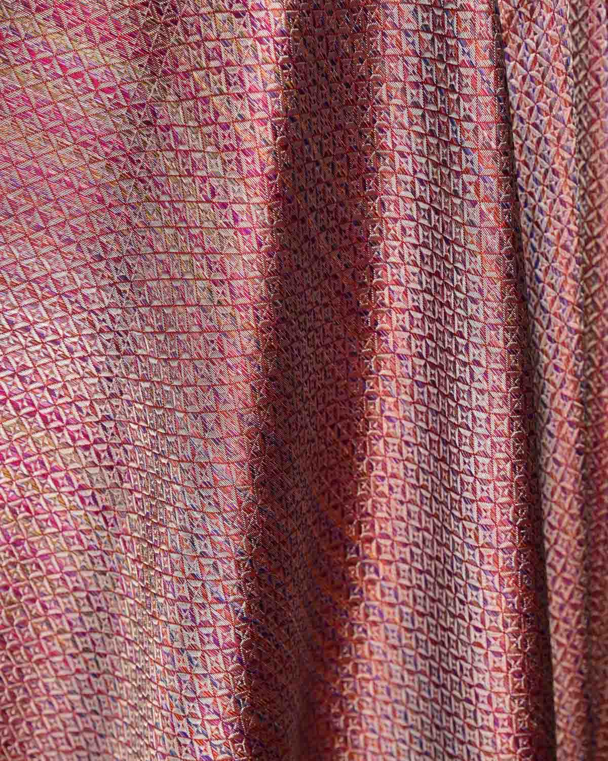 Metallic Multi-color Diamond Grids Brocade Handwoven Katan Silk Banarasi Fabric-HolyWeaves
