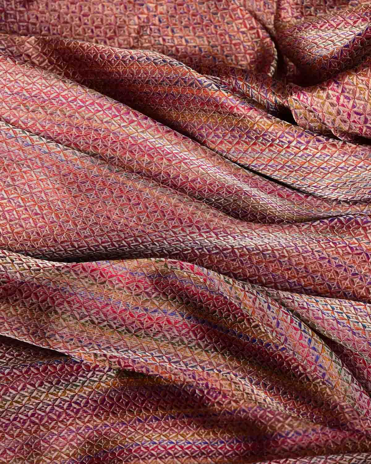 Metallic Multi-color Diamond Grids Brocade Handwoven Katan Silk Banarasi Fabric-HolyWeaves