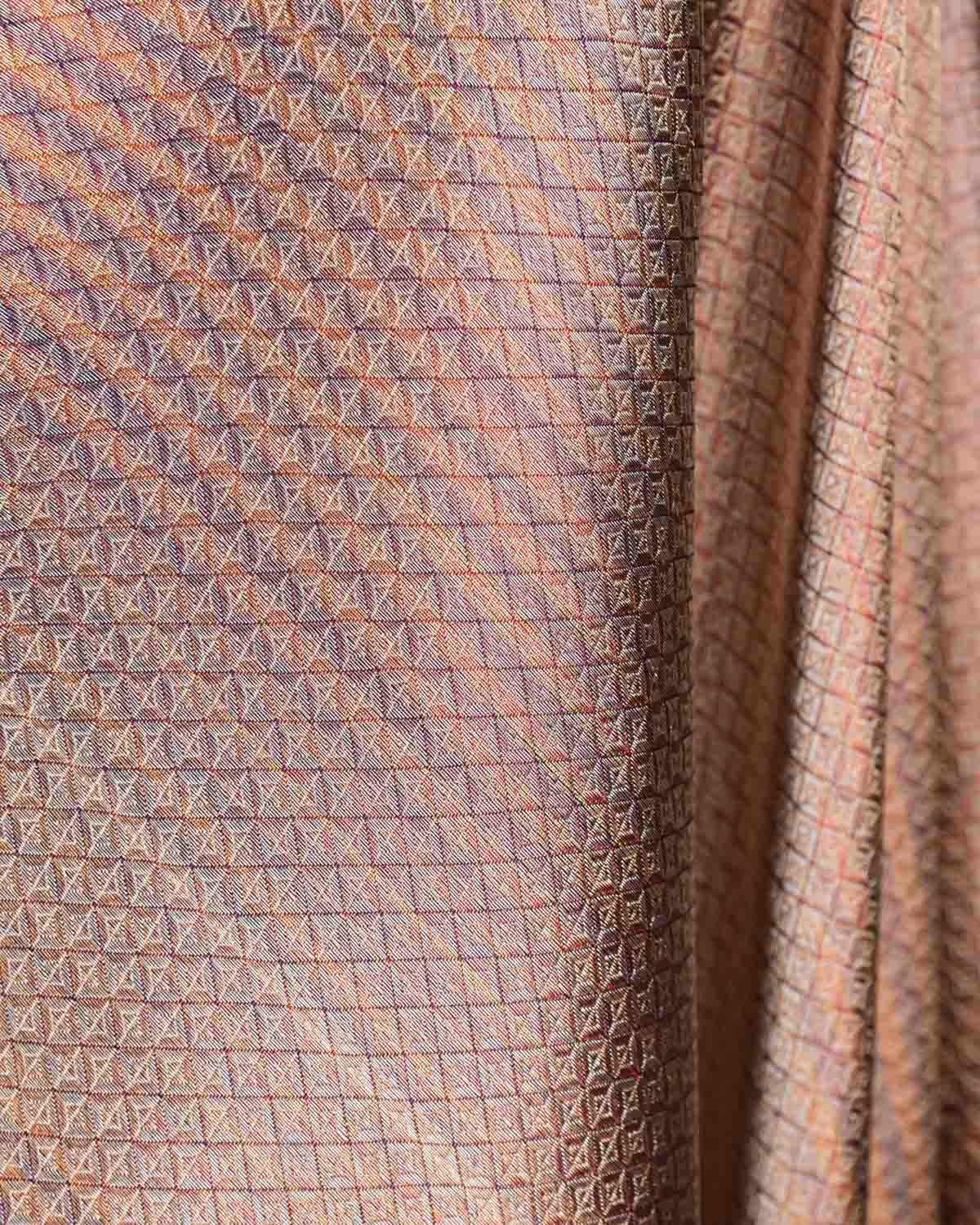Metallic Gold Diamond Grids Brocade Handwoven Katan Silk Banarasi Fabric-HolyWeaves