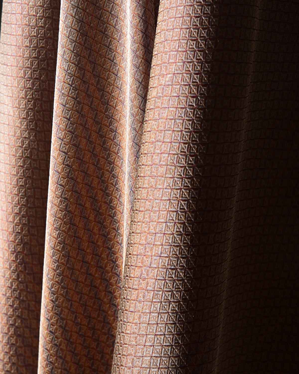 Metallic Gold Diamond Grids Brocade Handwoven Katan Silk Banarasi Fabric-HolyWeaves