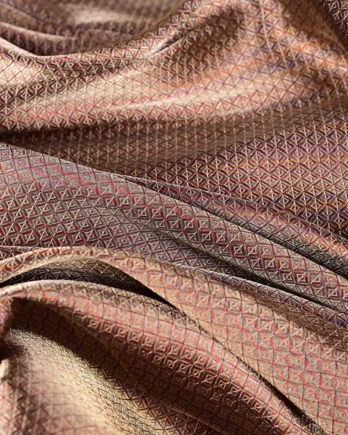 Metallic Gold Diamond Grids Brocade Handwoven Katan Silk Banarasi Fabric-HolyWeaves