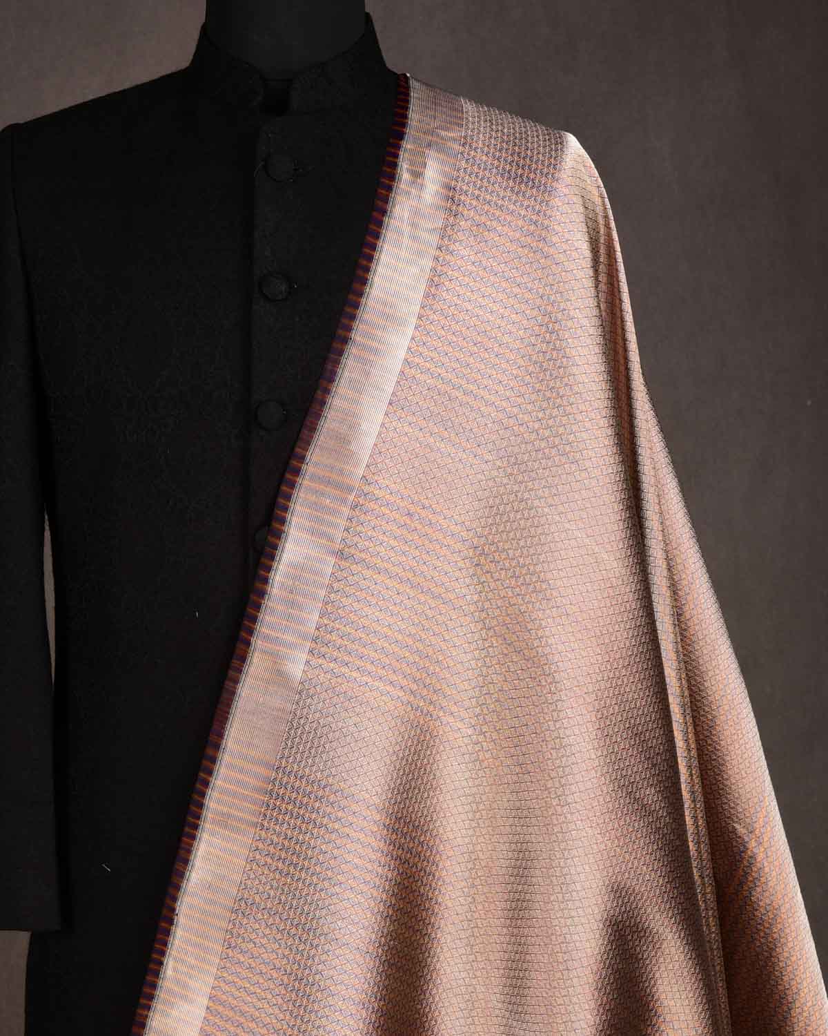 Metallic Gold Diamond Grids Brocade Handwoven Katan Silk Banarasi Fabric-HolyWeaves