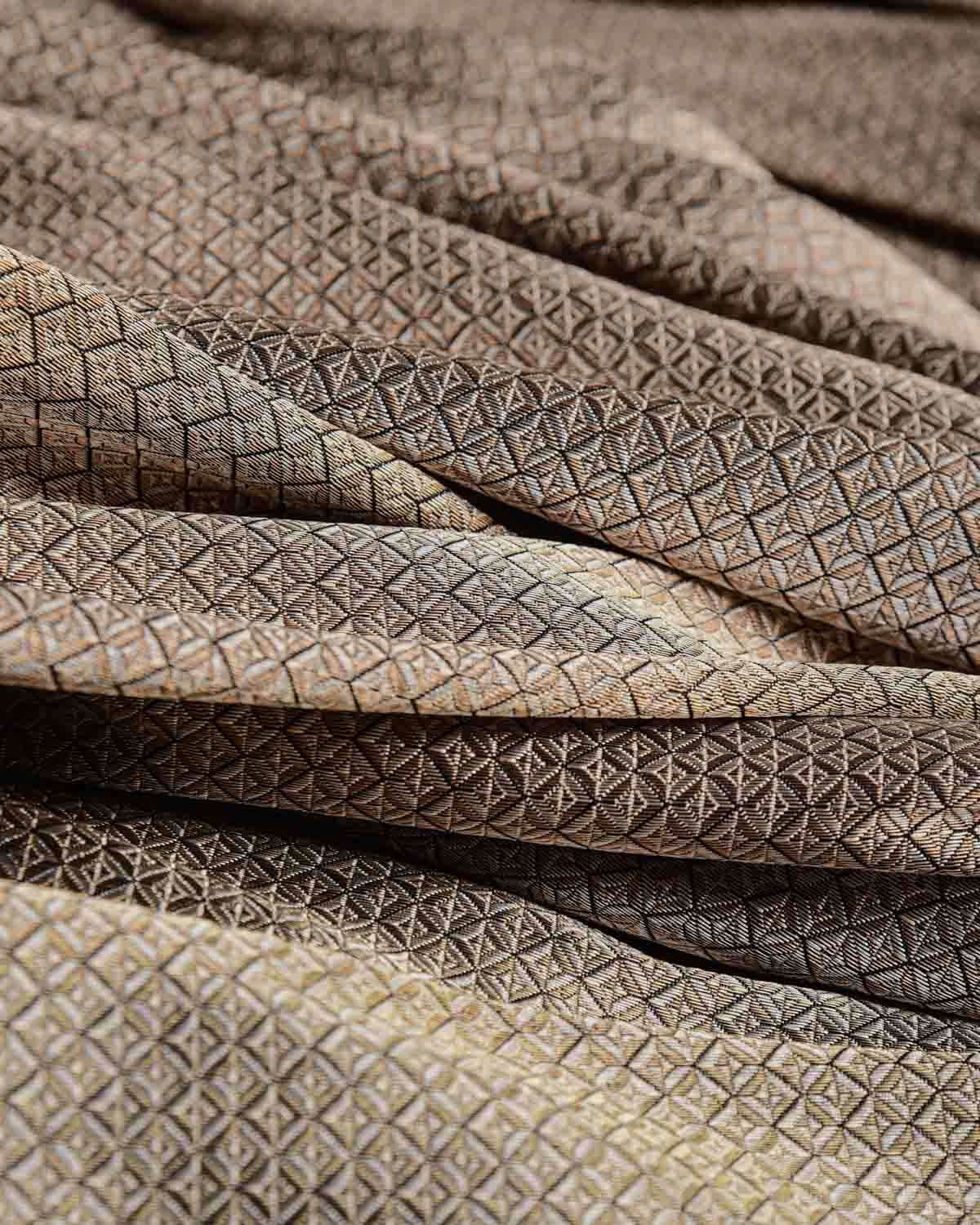 Black Gold & Silver Double Zari Diamond Grids Brocade Handwoven Katan Silk Banarasi Fabric-HolyWeaves