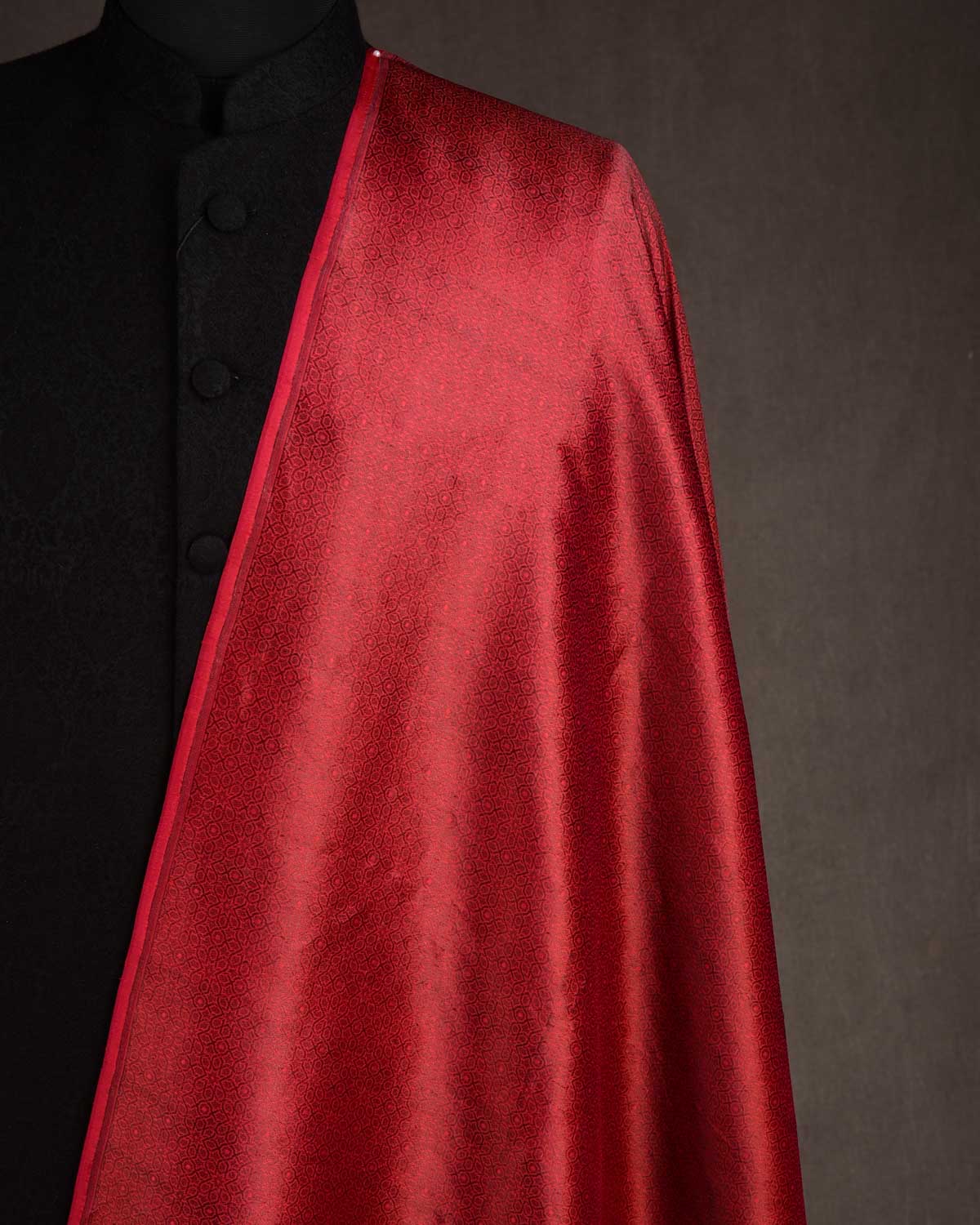 Metallic Maroon Mosaic Tanchoi Handwoven Katan Silk Banarasi Fabric-HolyWeaves