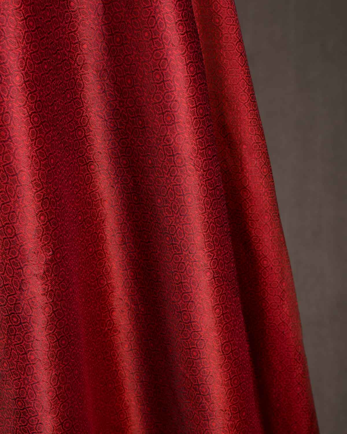 Metallic Maroon Mosaic Tanchoi Handwoven Katan Silk Banarasi Fabric-HolyWeaves