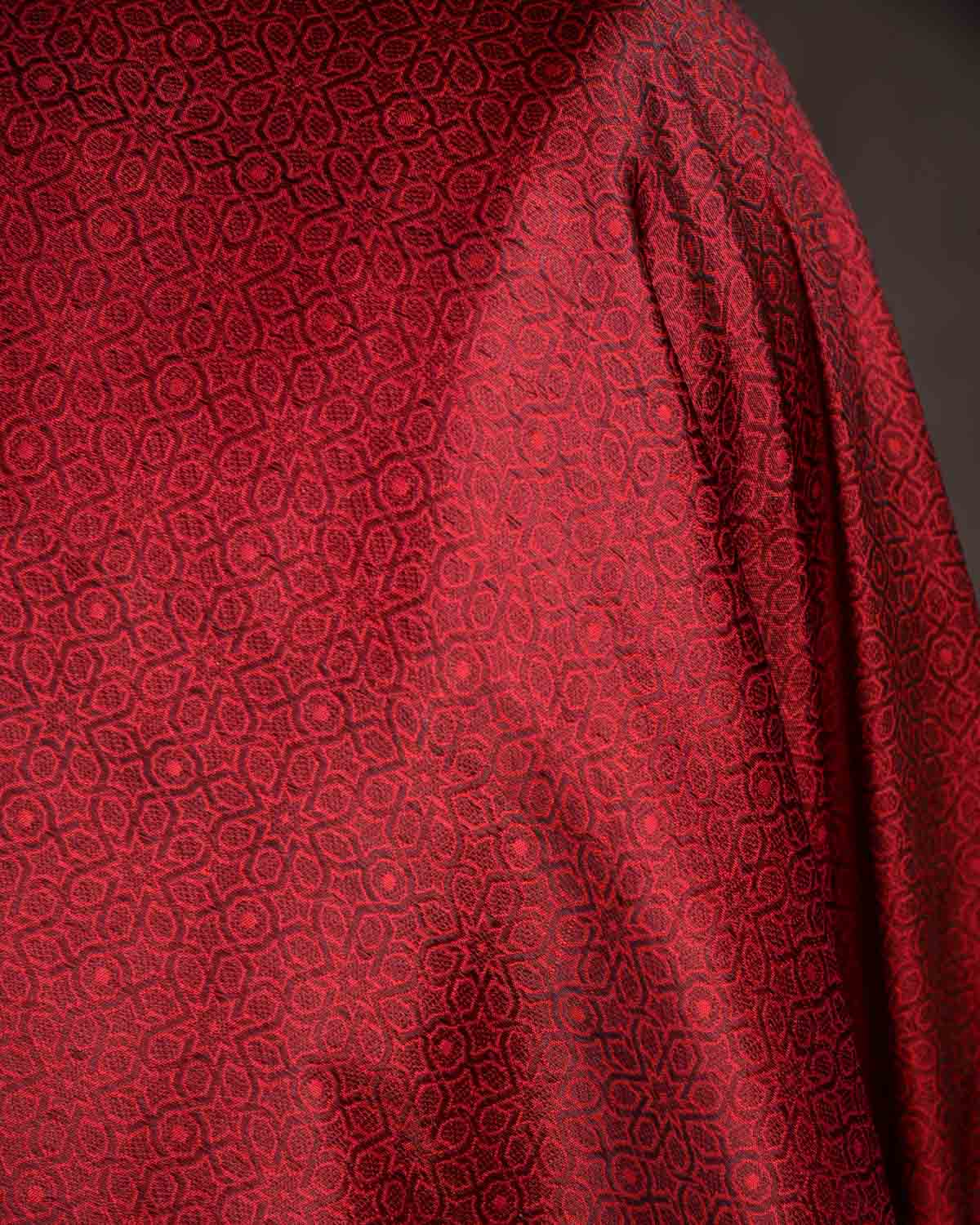 Metallic Maroon Mosaic Tanchoi Handwoven Katan Silk Banarasi Fabric-HolyWeaves