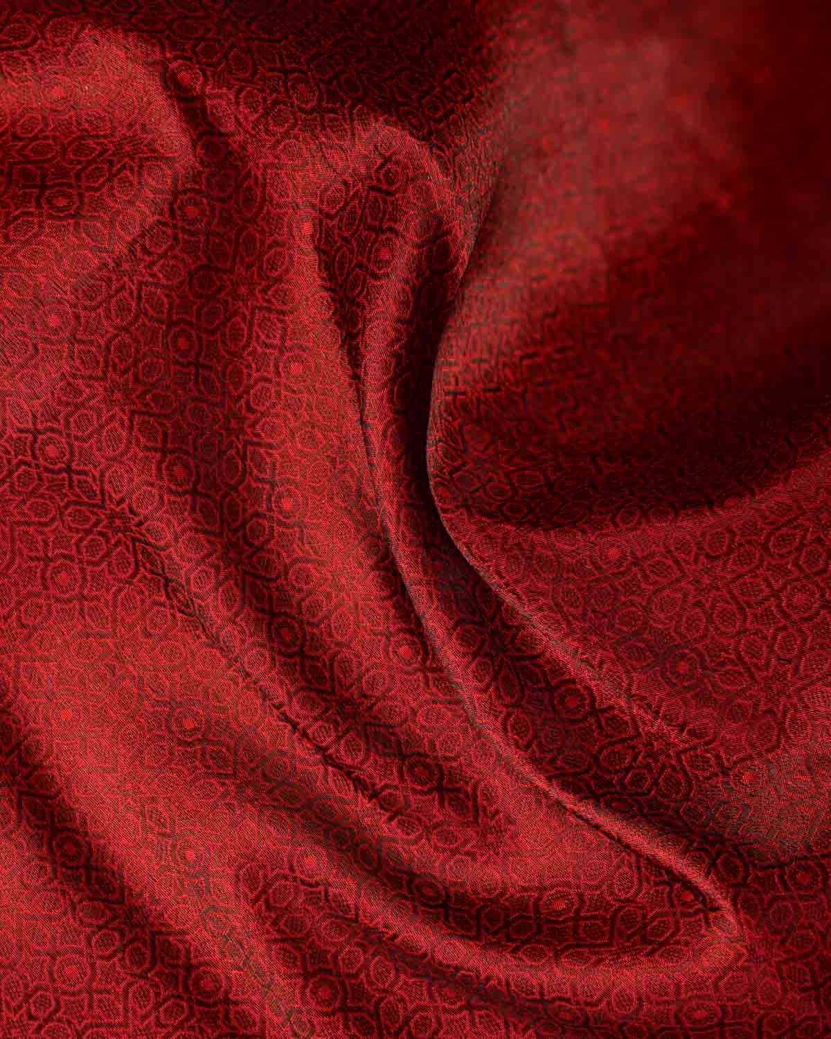 Metallic Maroon Mosaic Tanchoi Handwoven Katan Silk Banarasi Fabric-HolyWeaves