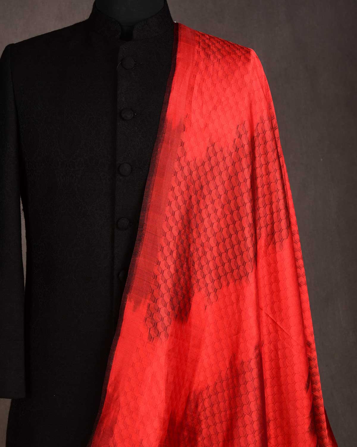 Ombre Maroon Red Geometric Tanchoi Handwoven Katan Silk Banarasi Fabric-HolyWeaves