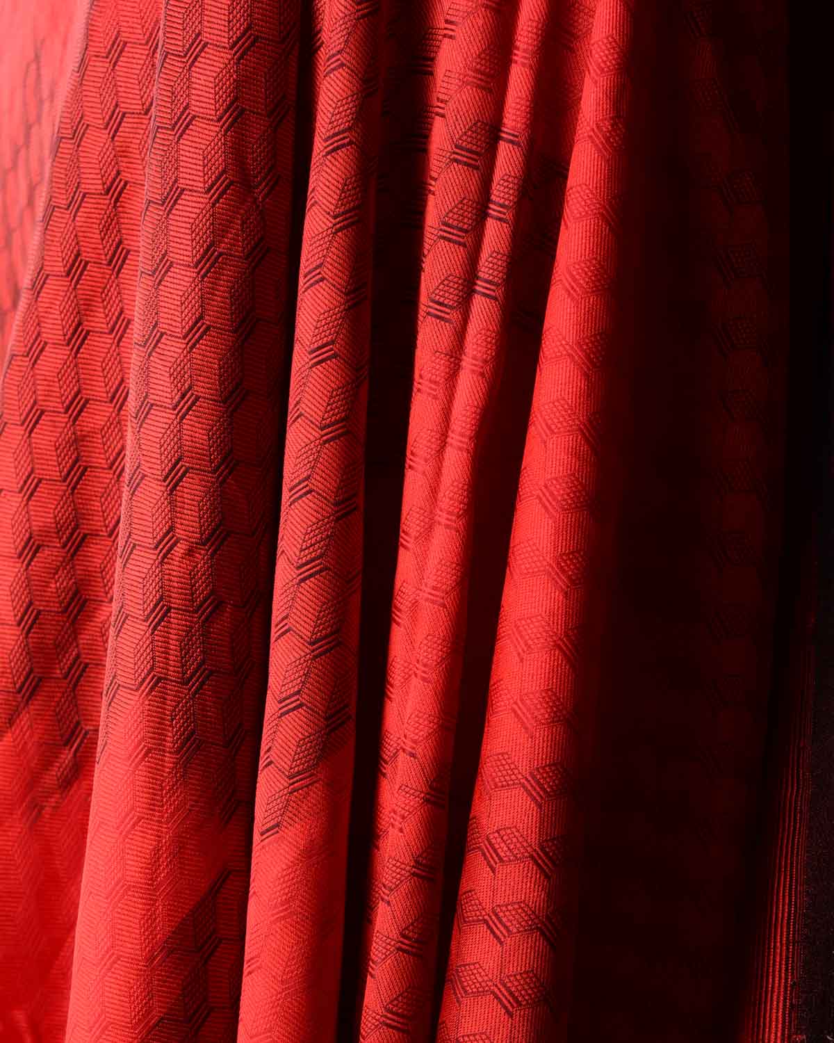 Ombre Maroon Red Geometric Tanchoi Handwoven Katan Silk Banarasi Fabric-HolyWeaves