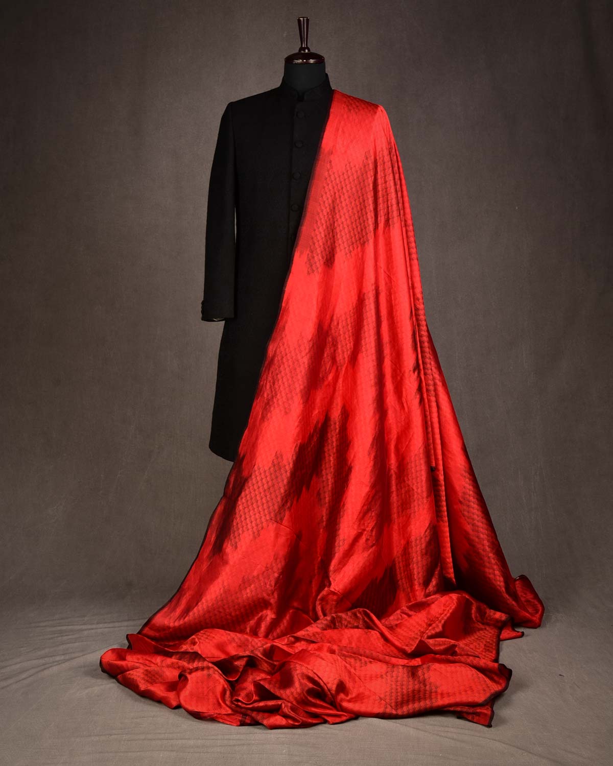 Ombre Maroon Red Geometric Tanchoi Handwoven Katan Silk Banarasi Fabric-HolyWeaves