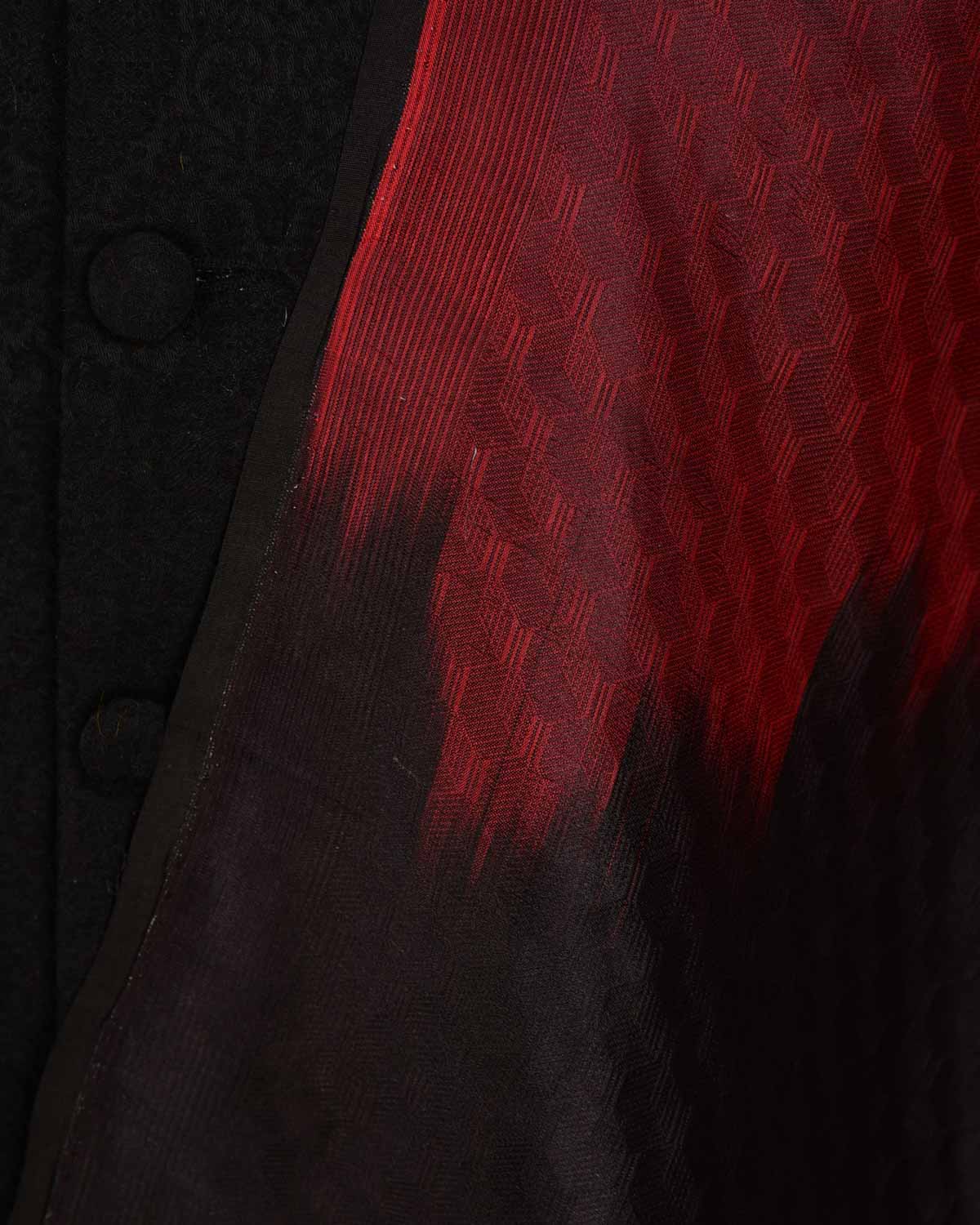 Ombre Maroon Black Geometric Tanchoi Handwoven Katan Silk Banarasi Fabric-HolyWeaves