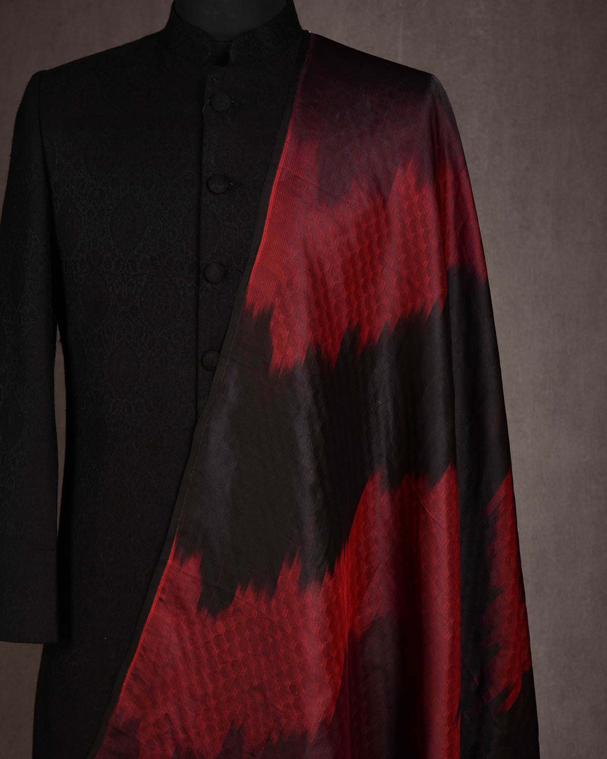 Ombre Maroon Black Geometric Tanchoi Handwoven Katan Silk Banarasi Fabric-HolyWeaves