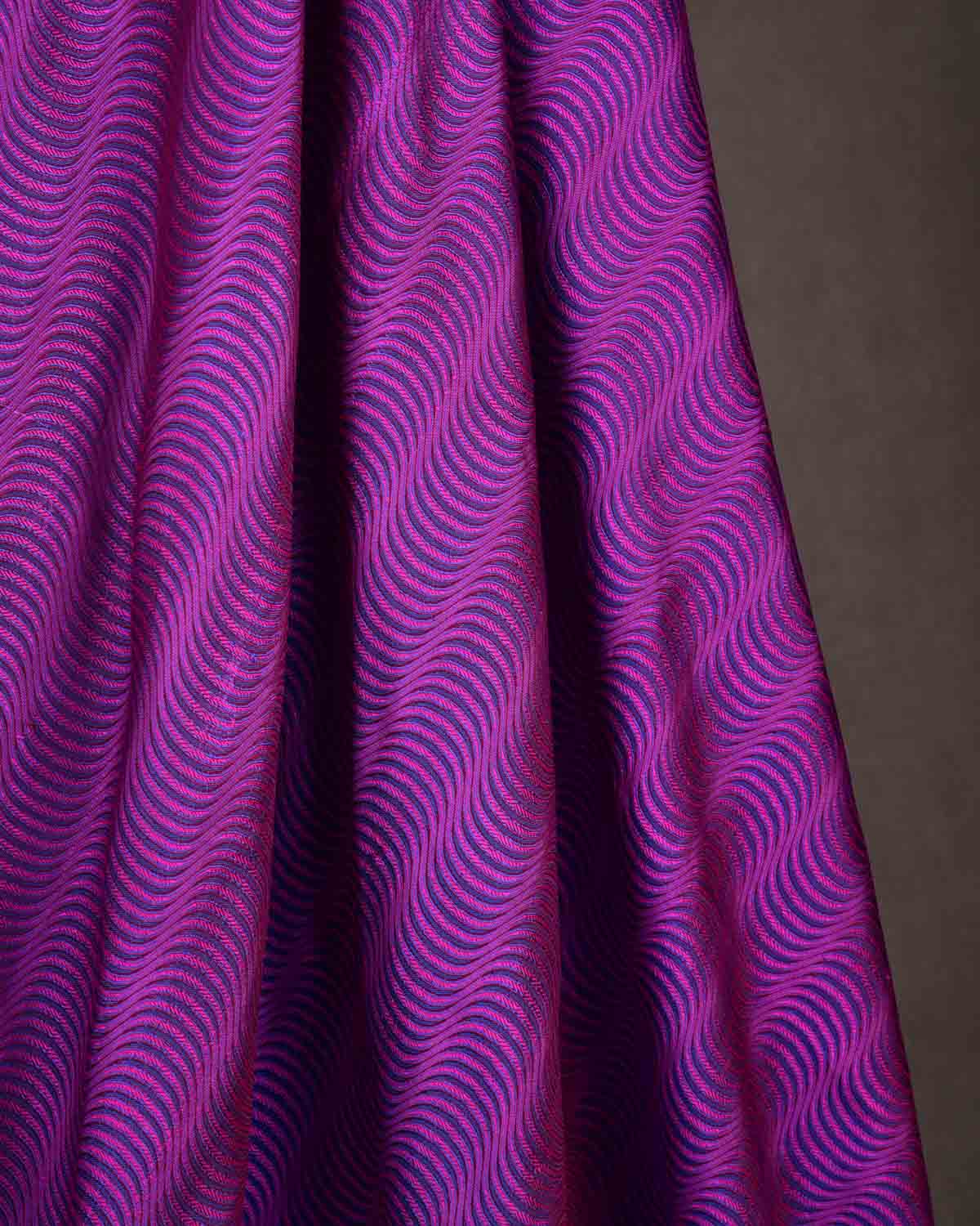 Pink Purple Geometric Illusion Jamawar Handwoven Katan Silk Banarasi Fabric-HolyWeaves