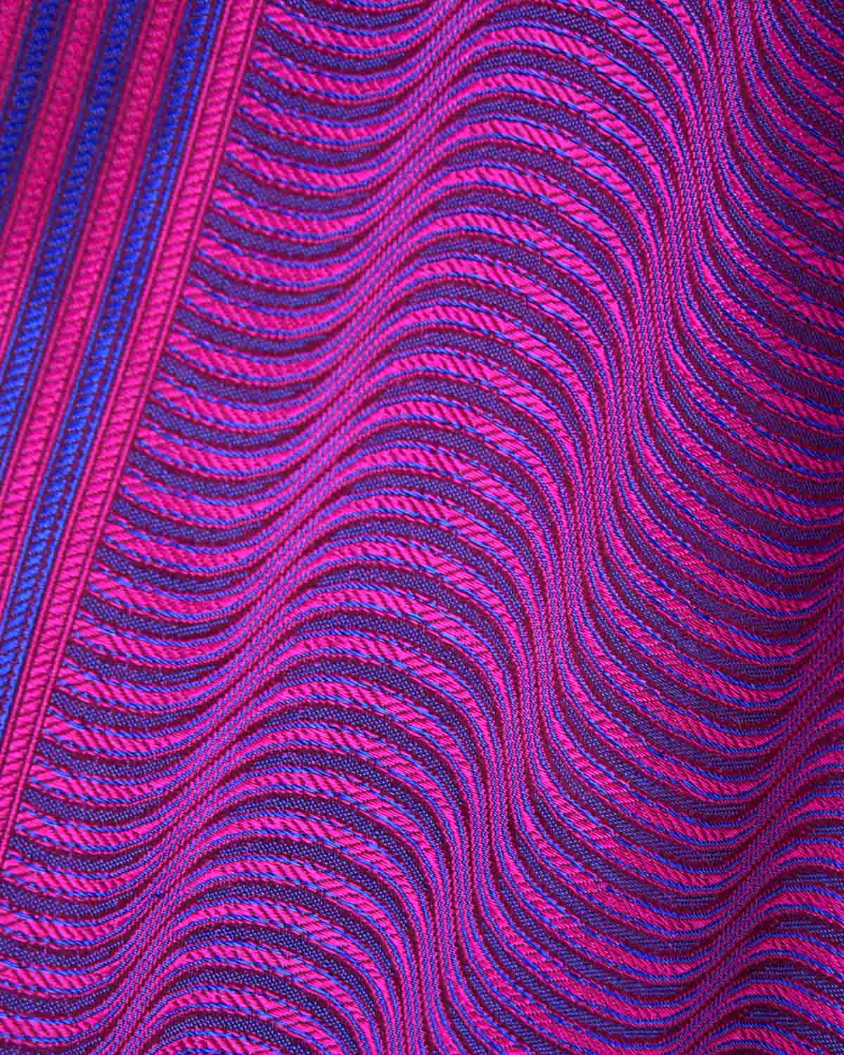 Pink Purple Geometric Illusion Jamawar Handwoven Katan Silk Banarasi Fabric-HolyWeaves