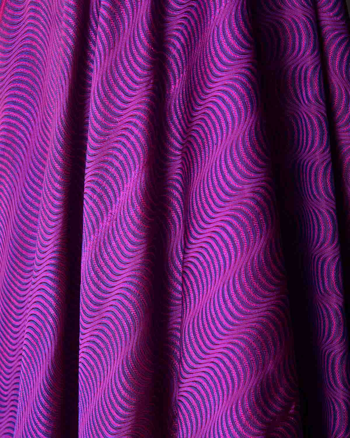 Pink Purple Geometric Illusion Jamawar Handwoven Katan Silk Banarasi Fabric-HolyWeaves