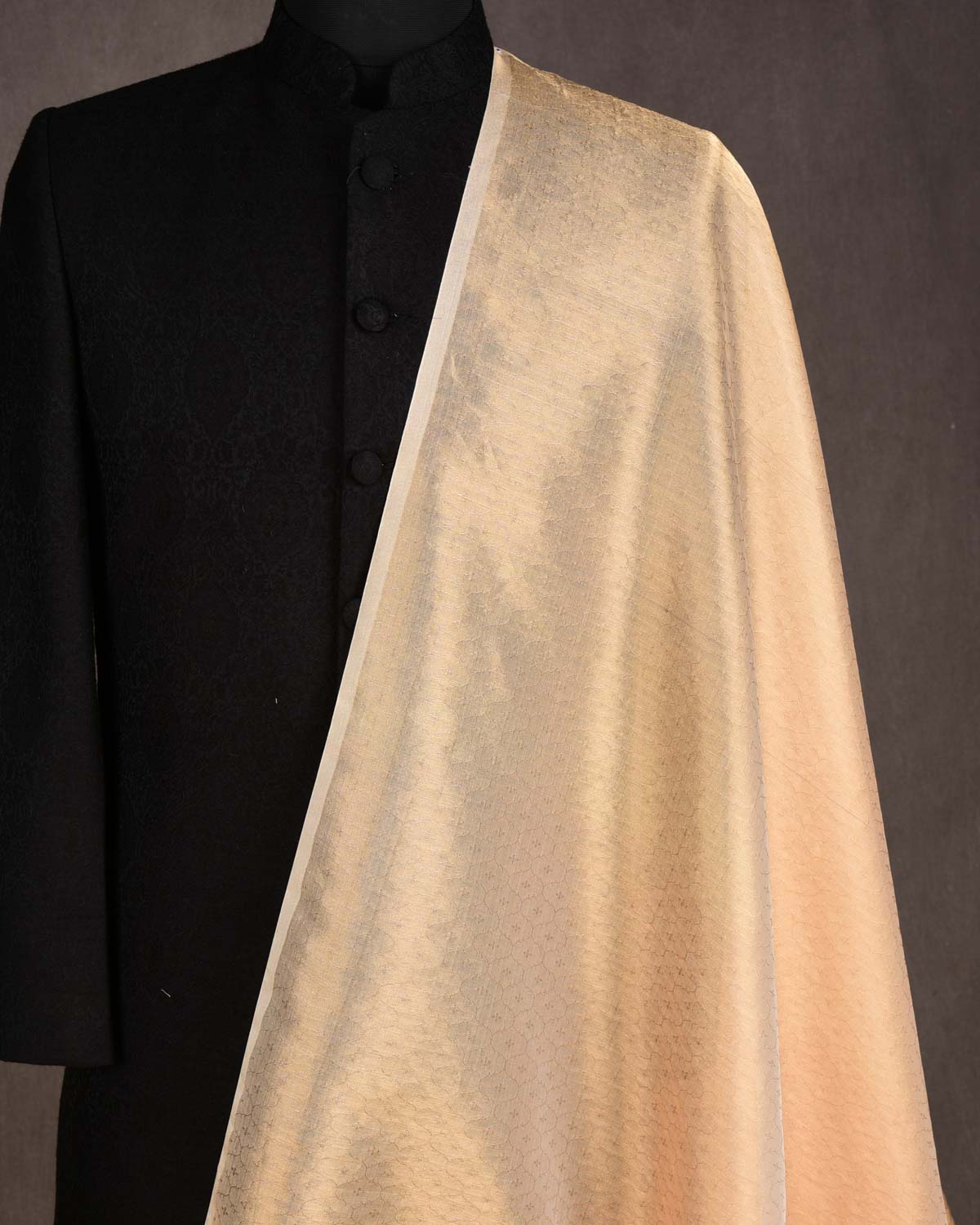 Metallic Gold Zari Tanchoi Brocade Woven Cotton Silk Banarasi Fabric-HolyWeaves