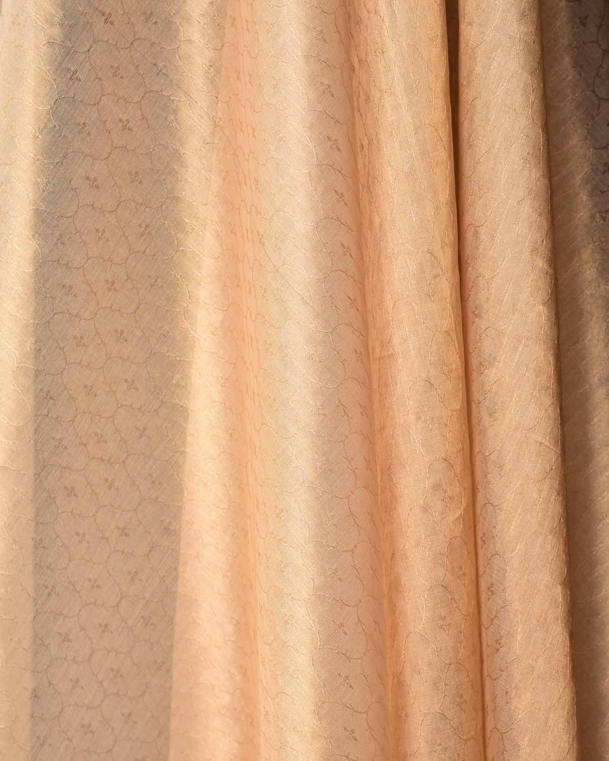 Metallic Gold Zari Tanchoi Brocade Woven Cotton Silk Banarasi Fabric-HolyWeaves