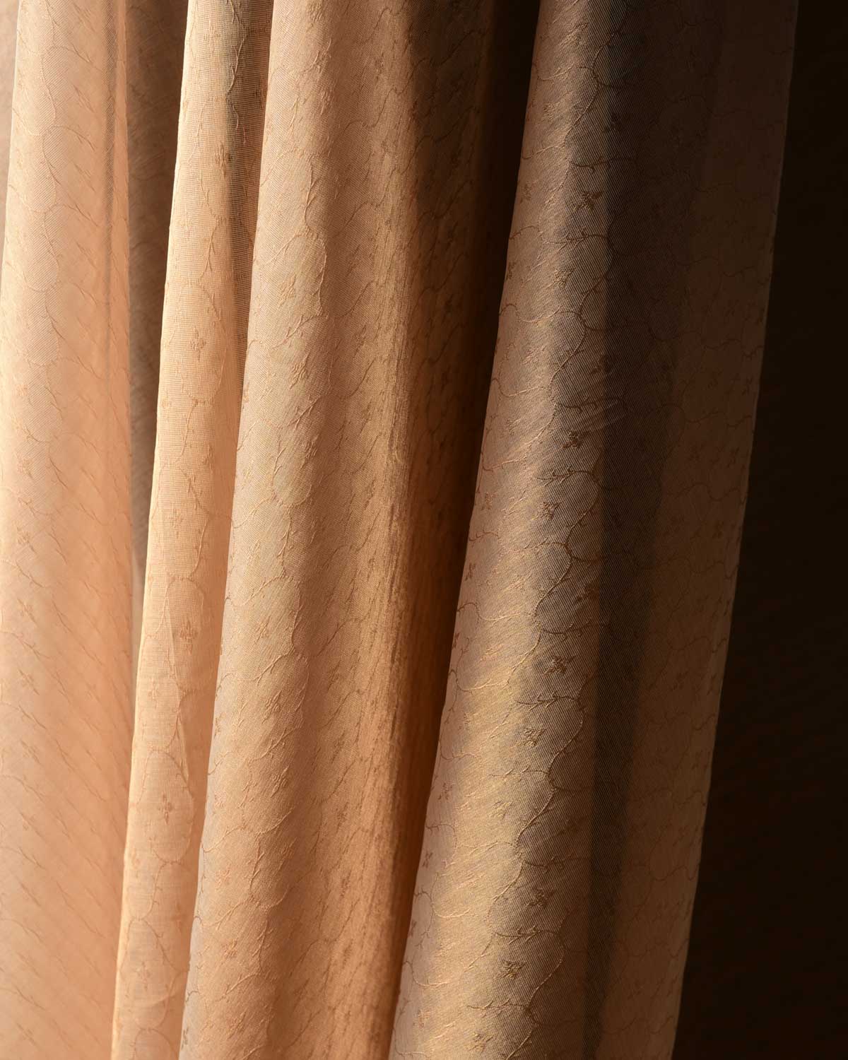 Metallic Gold Zari Tanchoi Brocade Woven Cotton Silk Banarasi Fabric-HolyWeaves