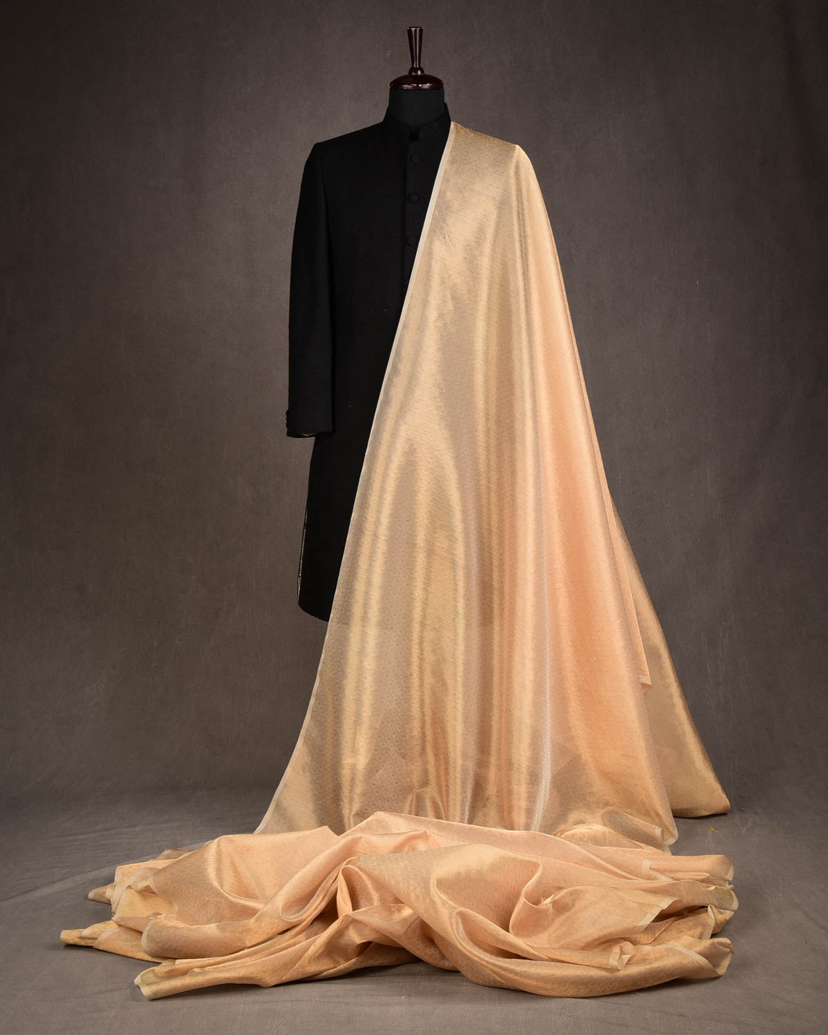 Metallic Gold Zari Tanchoi Brocade Woven Cotton Silk Banarasi Fabric-HolyWeaves