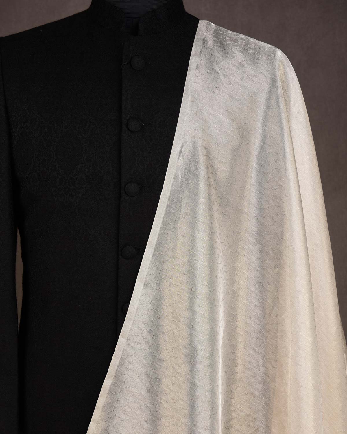 Metallic Silver Zari Tanchoi Brocade Woven Cotton Silk Banarasi Fabric-HolyWeaves