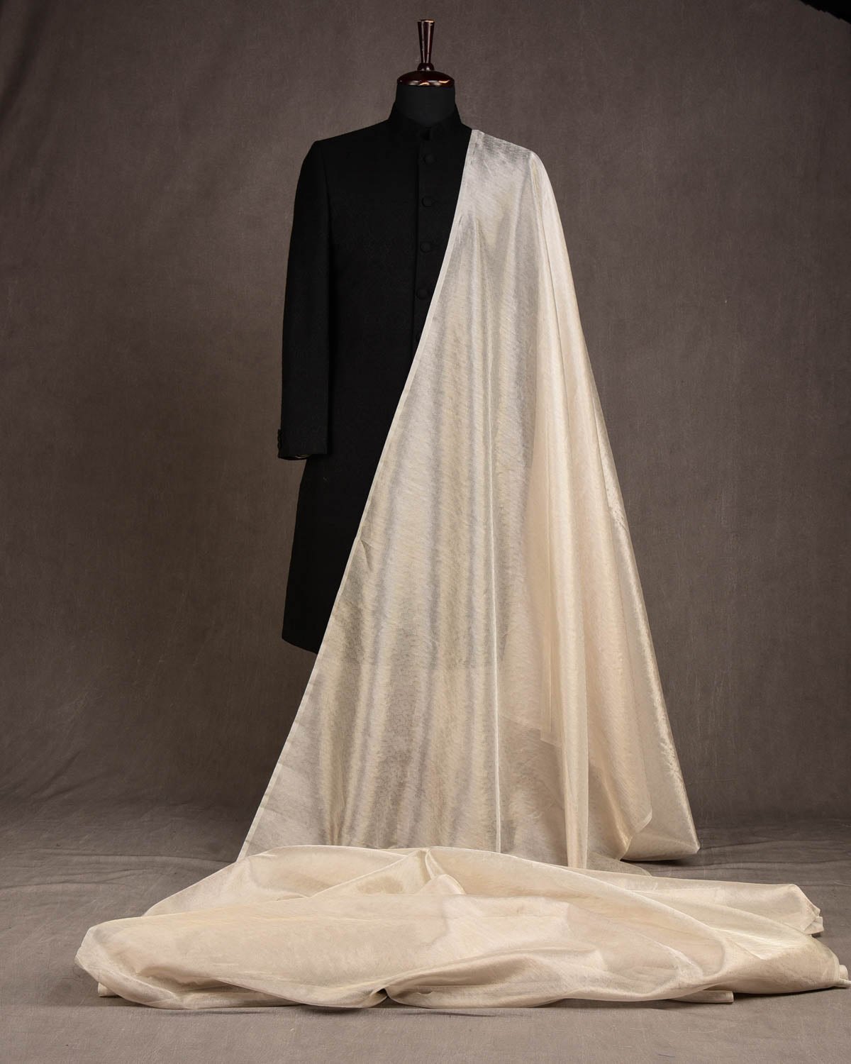 Metallic Silver Zari Tanchoi Brocade Woven Cotton Silk Banarasi Fabric-HolyWeaves