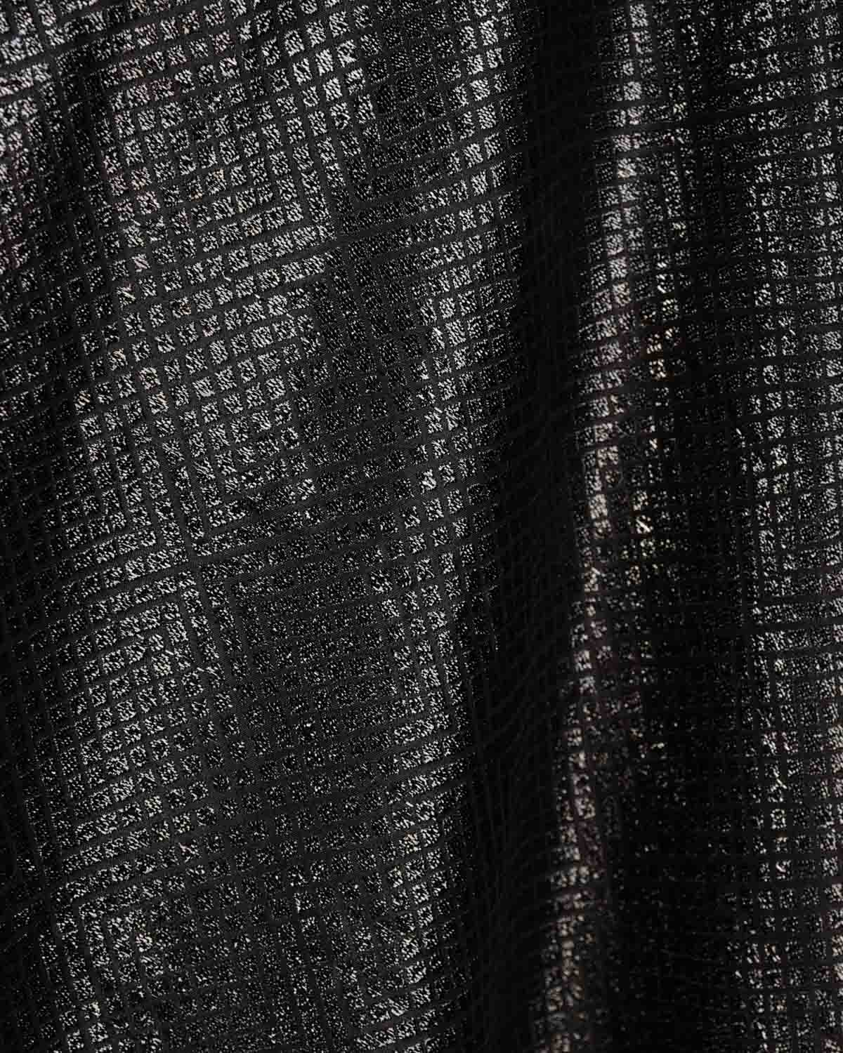 Black Geometric Black Lurex Brocade Handwoven Katan Silk Banarasi Fabric-HolyWeaves