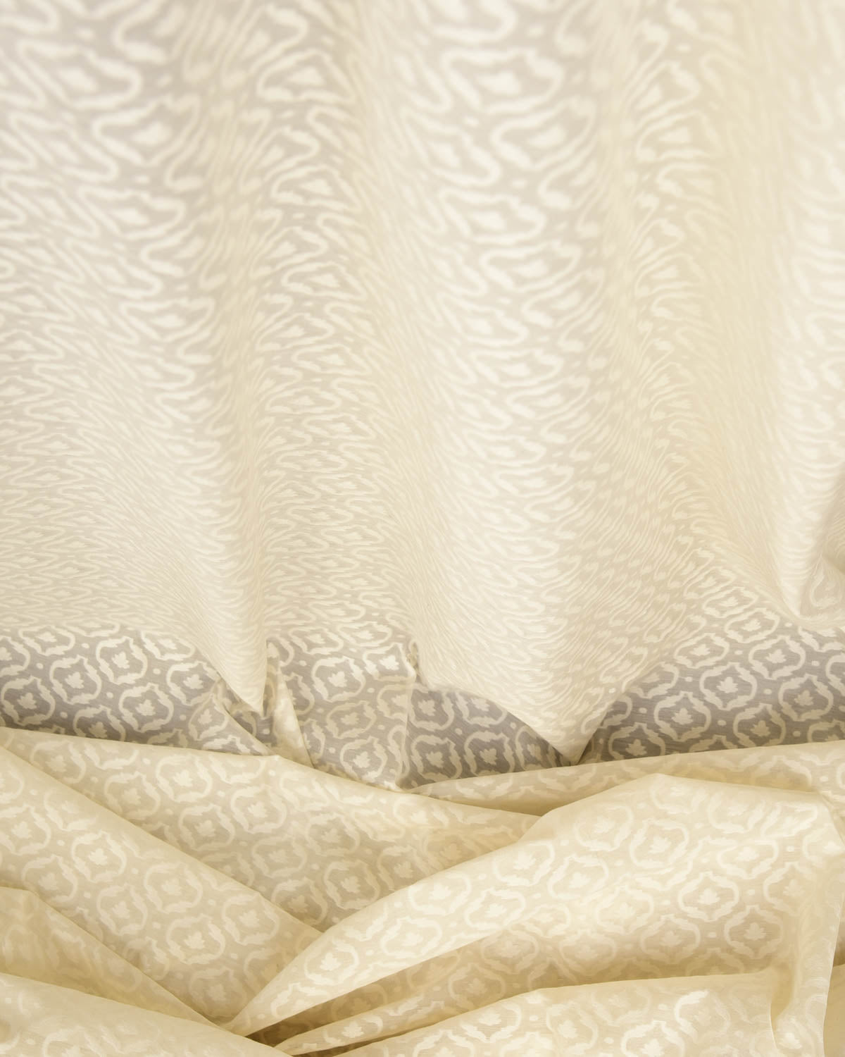 Ivory White Resham Patola Cutwork Brocade Woven Cotton Silk Banarasi Fabric-HolyWeaves