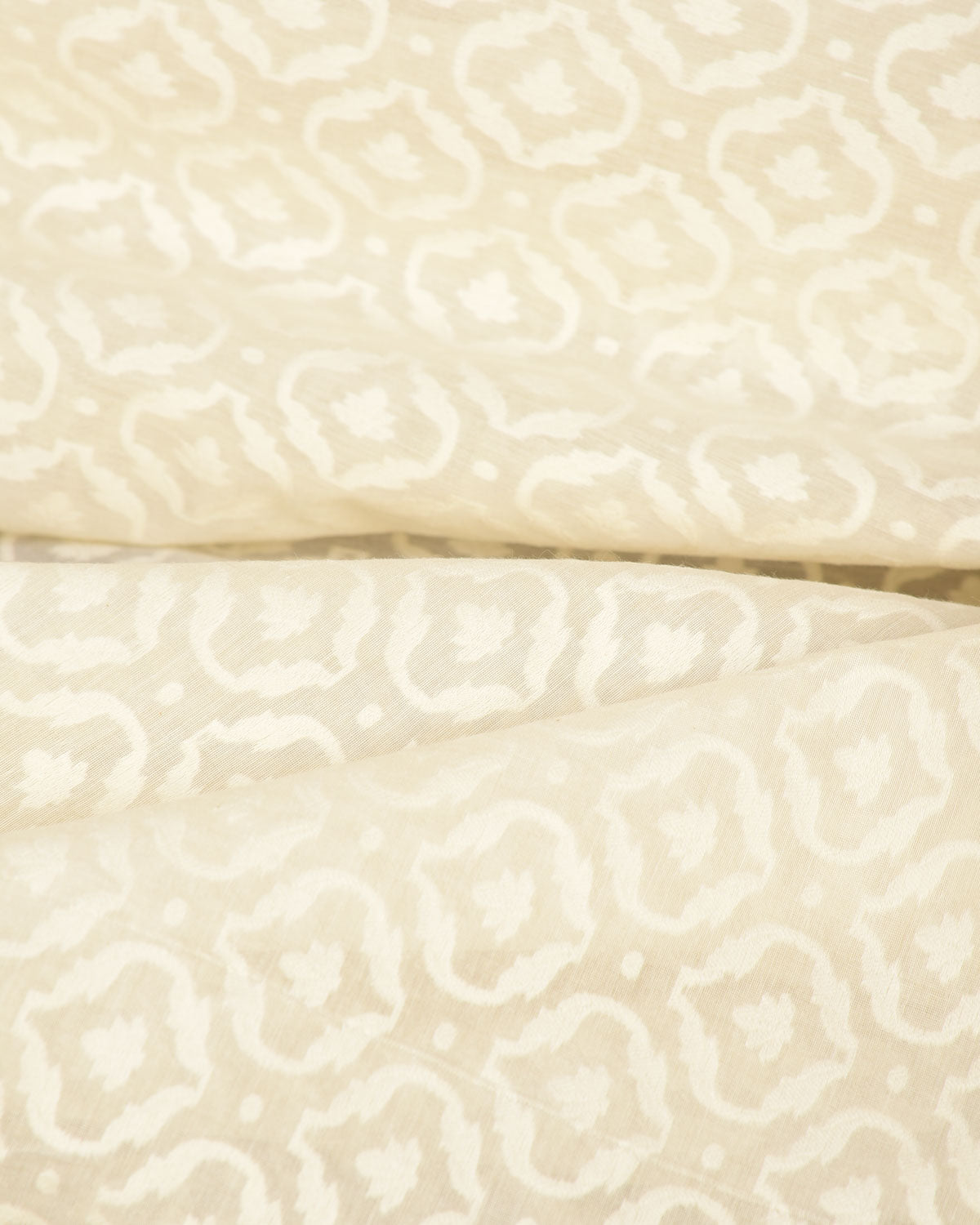 Ivory White Resham Patola Cutwork Brocade Woven Cotton Silk Banarasi Fabric-HolyWeaves