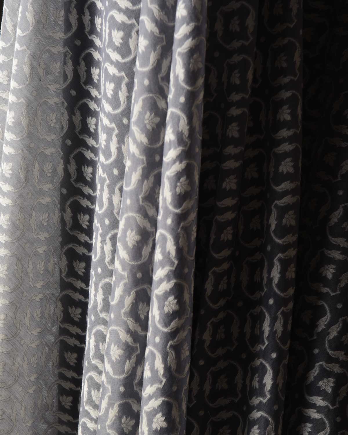 Gray Resham Patola Cutwork Brocade Woven Cotton Silk Banarasi Fabric-HolyWeaves