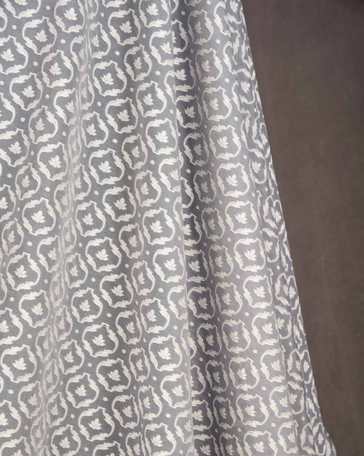 Gray Resham Patola Cutwork Brocade Woven Cotton Silk Banarasi Fabric-HolyWeaves