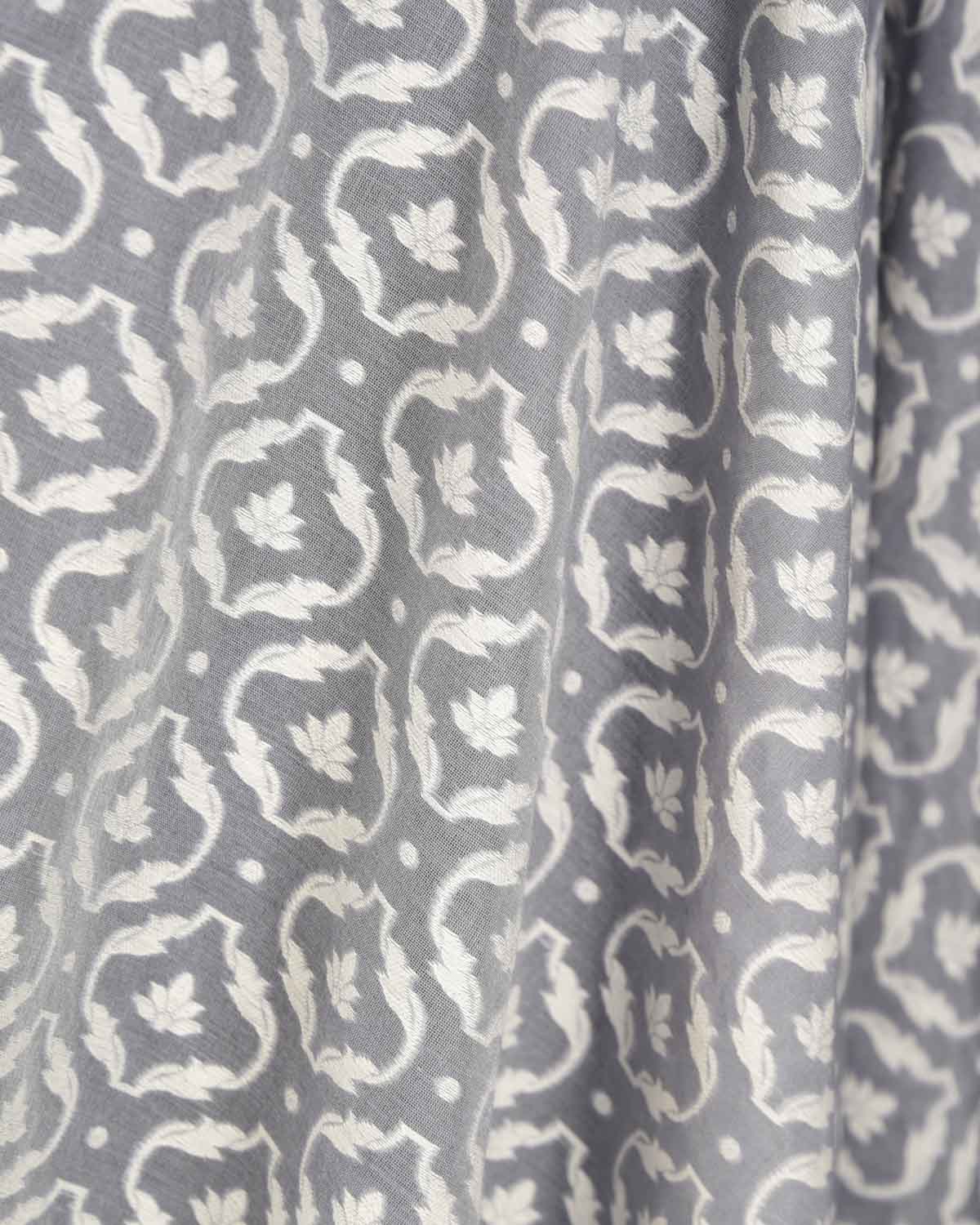 Gray Resham Patola Cutwork Brocade Woven Cotton Silk Banarasi Fabric-HolyWeaves