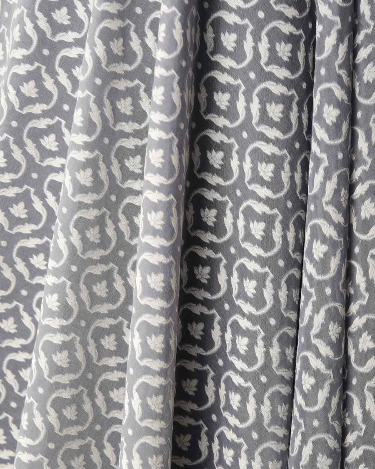 Gray Resham Patola Cutwork Brocade Woven Cotton Silk Banarasi Fabric-HolyWeaves