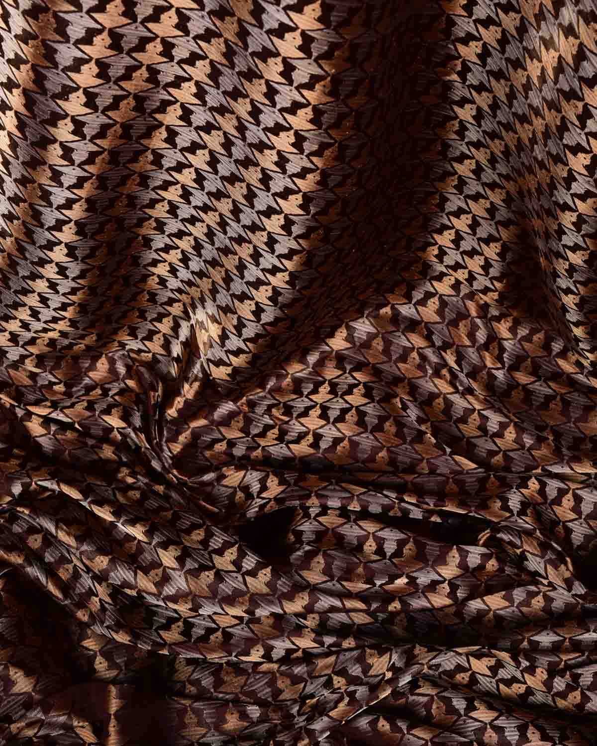 Metallic Mahogany Buddha "Wisdom & Compassion" Multi-Color Zari Satin Tanchoi Handwoven Katan Silk Banarasi Fabric-HolyWeaves