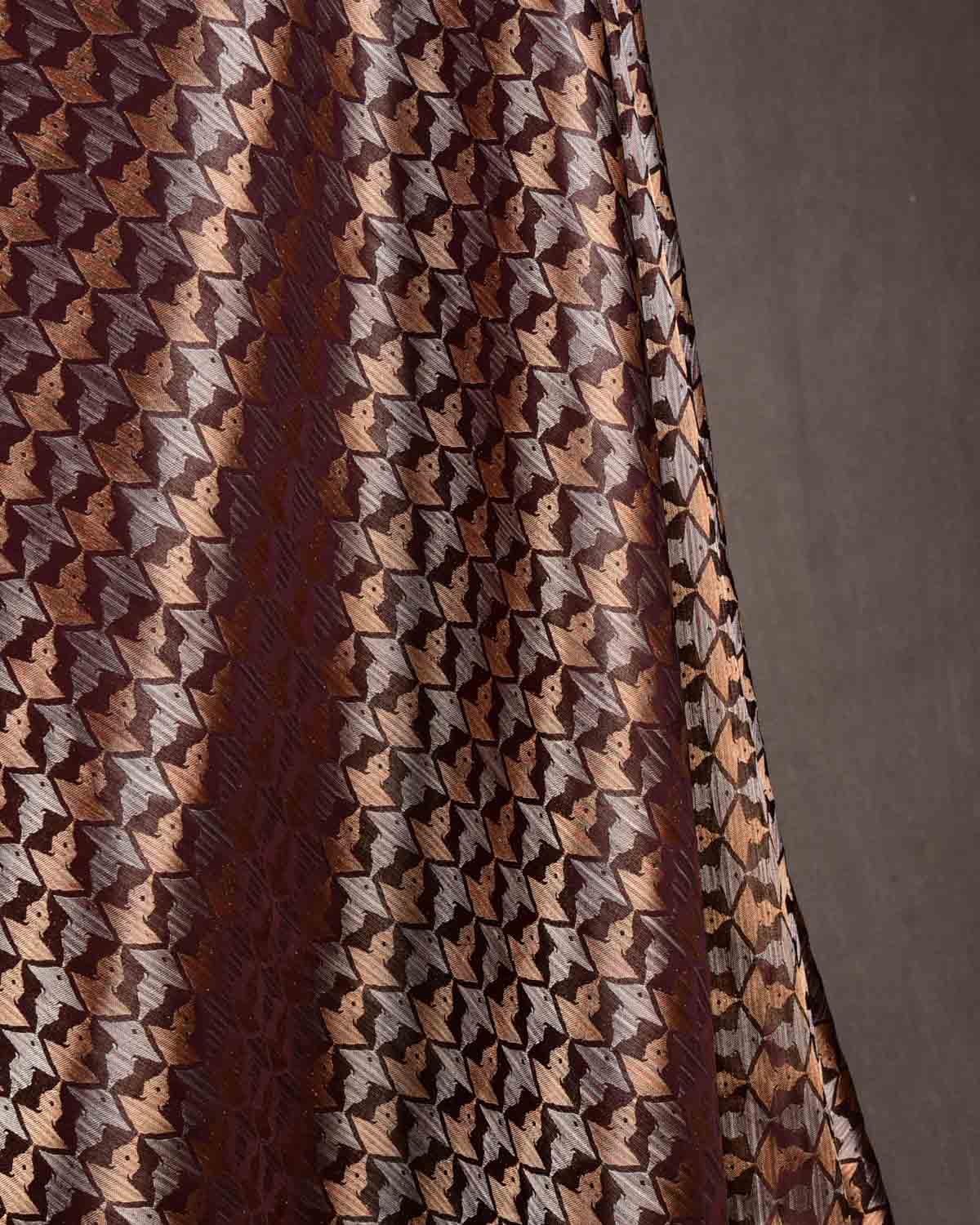 Metallic Mahogany Buddha "Wisdom & Compassion" Multi-Color Zari Satin Tanchoi Handwoven Katan Silk Banarasi Fabric-HolyWeaves