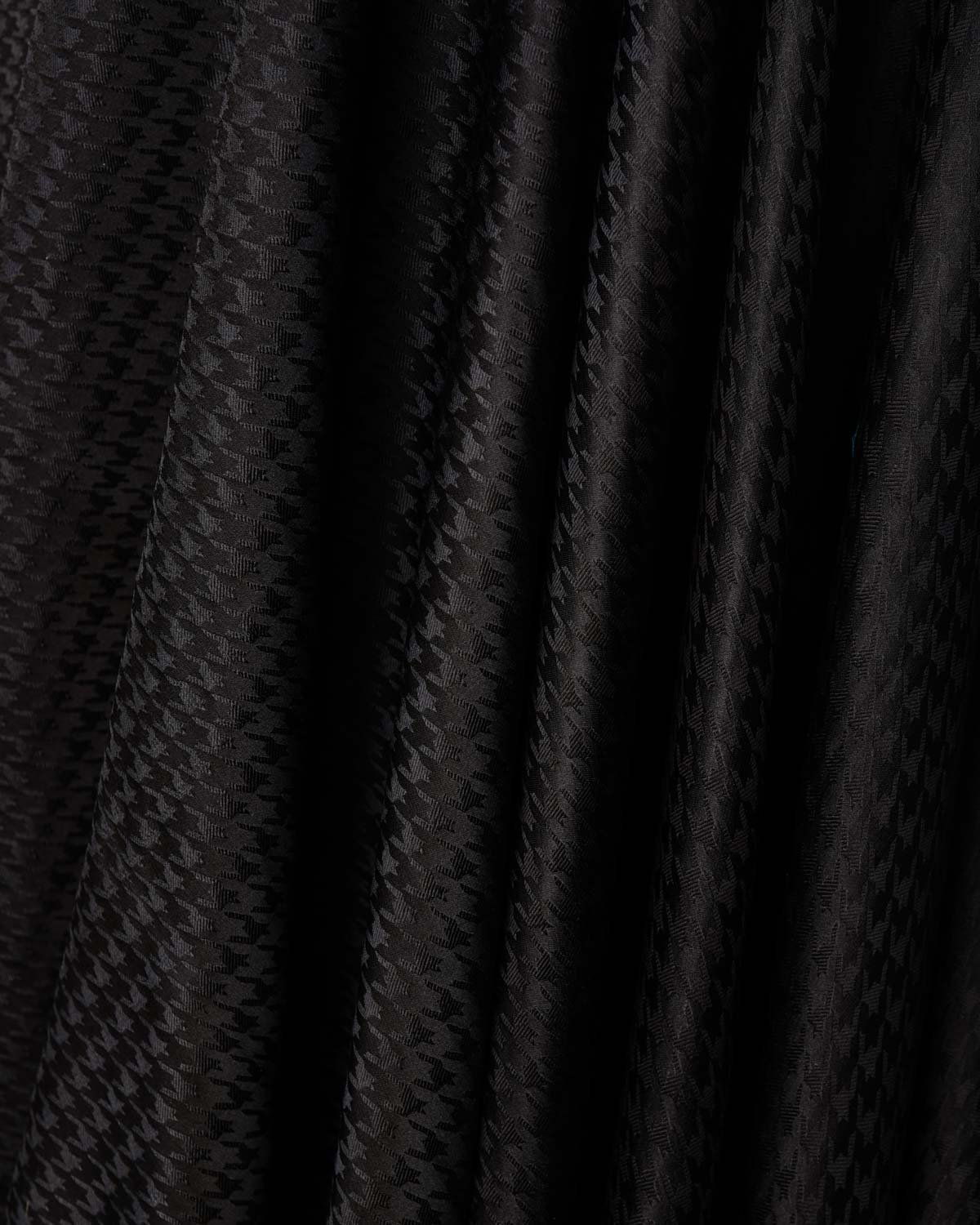 Black Satin Houndstooth Tanchoi Handwoven Katan Silk Fabric-HolyWeaves