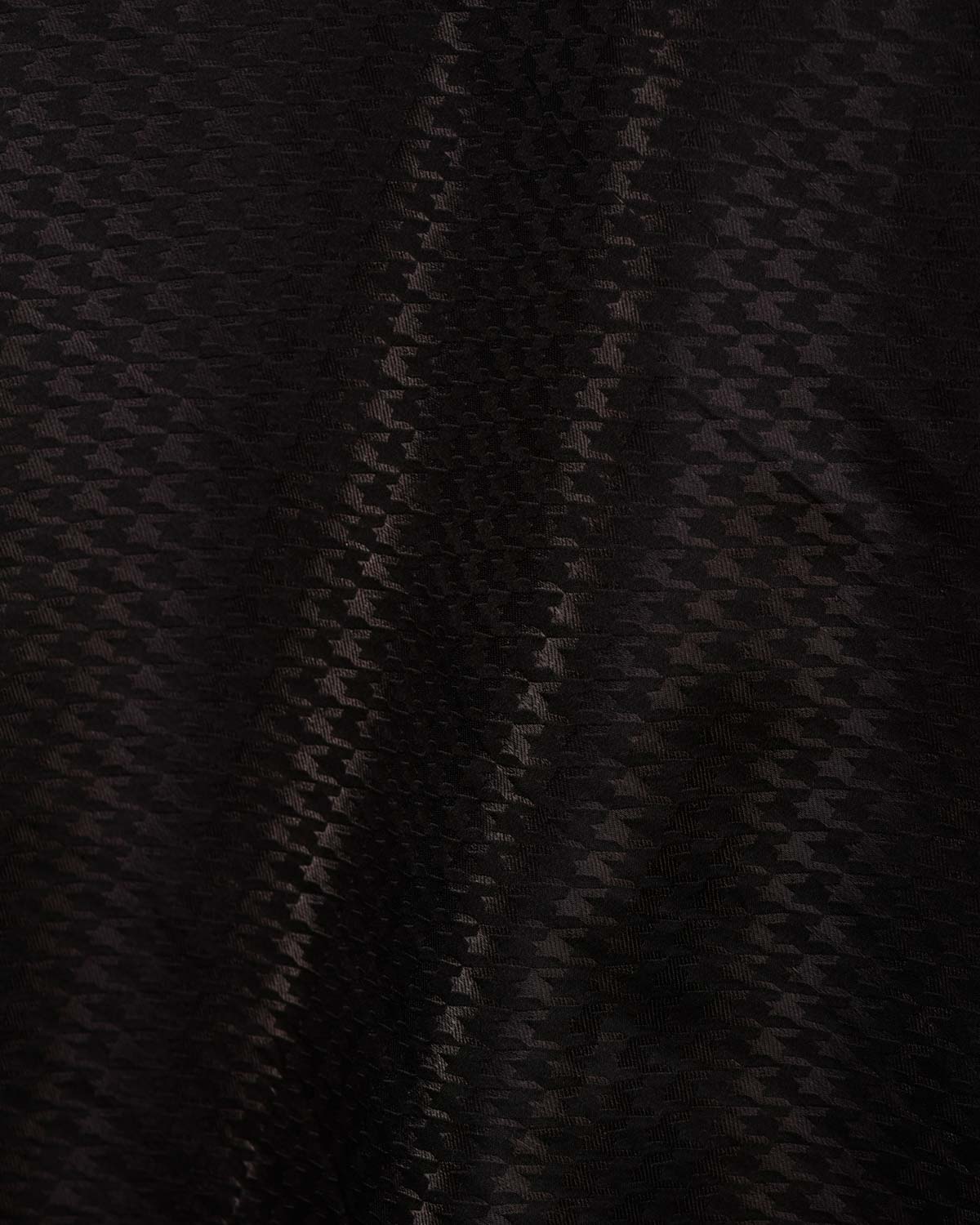 Metallic Black Satin Houndstooth Tanchoi Handwoven Katan Silk Fabric-HolyWeaves