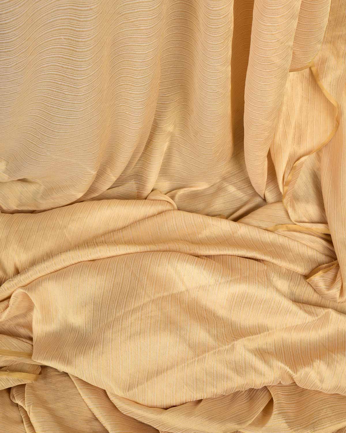 Golden Beige Gold Zari Diagonal Stripes Brocade Woven Muga Silk Fabric-HolyWeaves