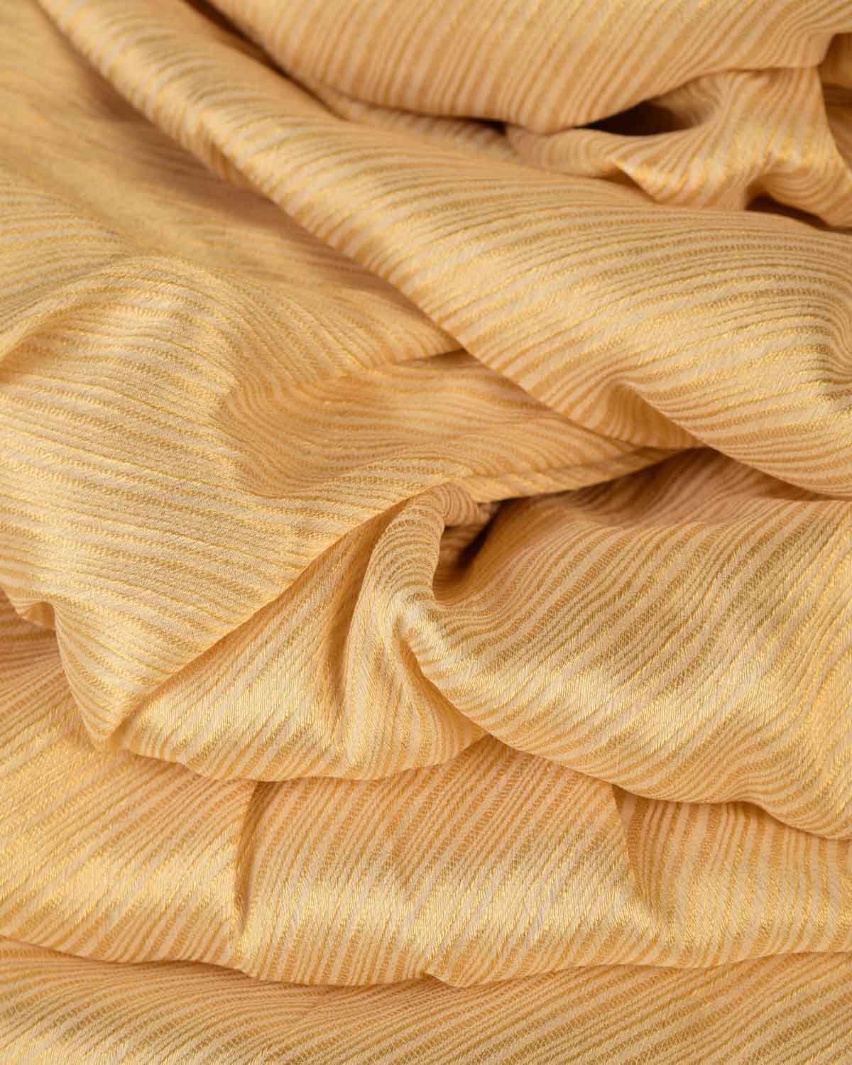 Golden Beige Gold Zari Diagonal Stripes Brocade Woven Muga Silk Fabric-HolyWeaves