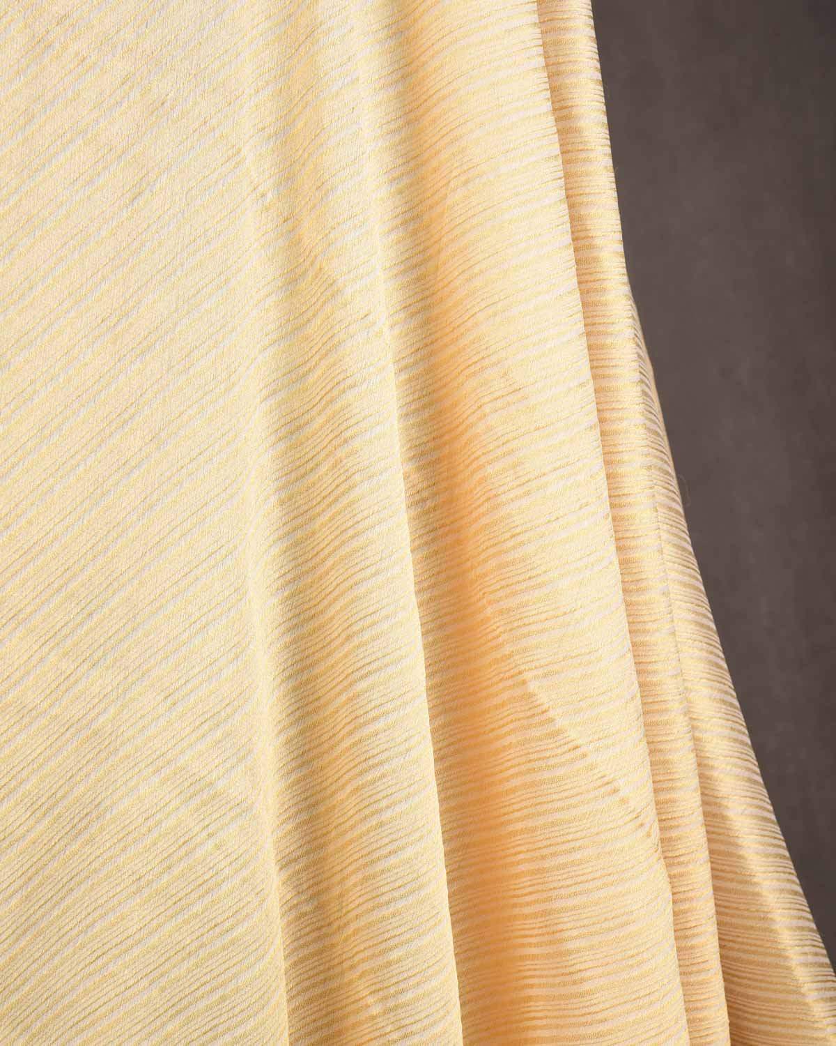 Golden Beige Gold Zari Diagonal Stripes Brocade Woven Muga Silk Fabric-HolyWeaves