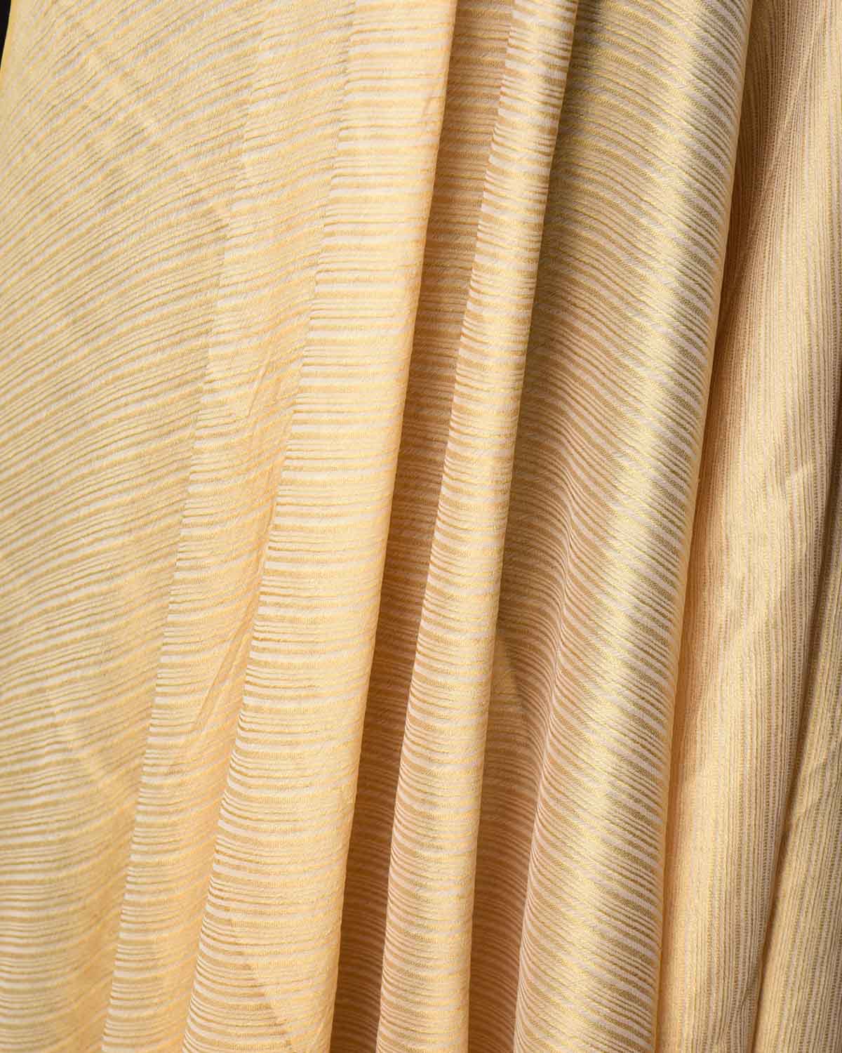 Golden Beige Gold Zari Diagonal Stripes Brocade Woven Muga Silk Fabric-HolyWeaves