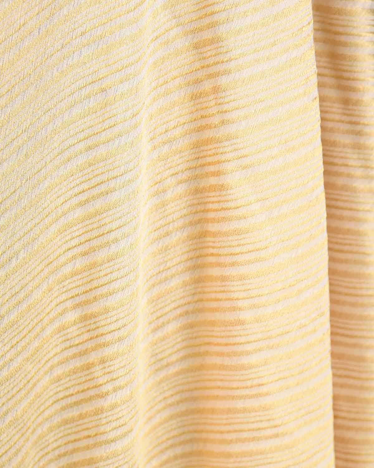 Golden Beige Gold Zari Diagonal Stripes Brocade Woven Muga Silk Fabric-HolyWeaves