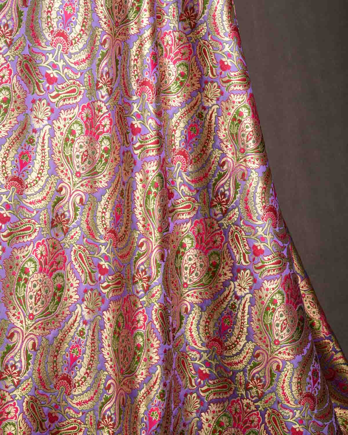 Mauve Multi-Color Classic Traditional Satin Kimkhwab Brocade Handwoven Viscose Silk Banarasi Fabric-HolyWeaves